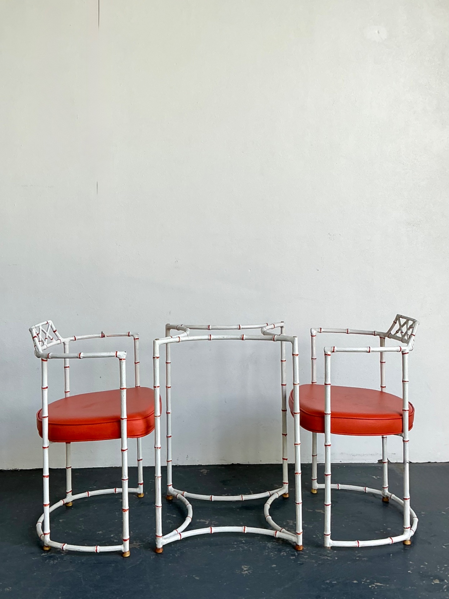 Vintage Faux Metal Bamboo Patio Hollywood Chairs and Table Set - Side view