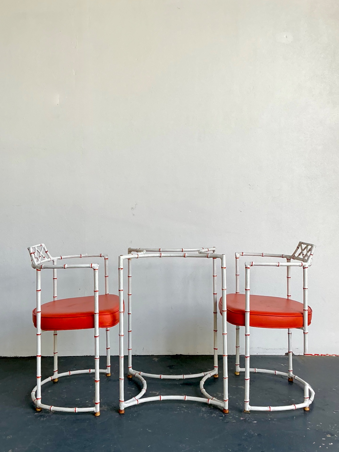 Vintage Faux Metal Bamboo Patio Hollywood Chairs and Table Set - Top view