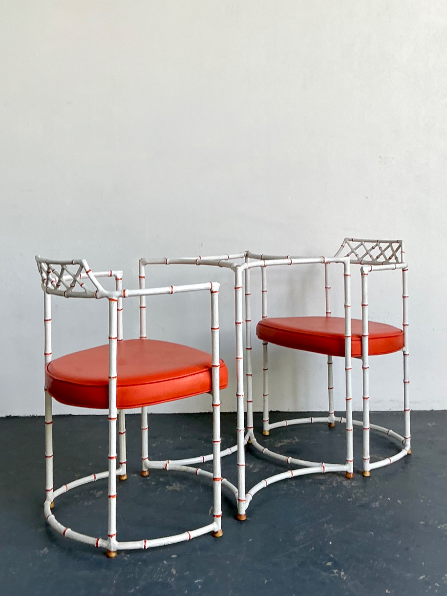Vintage Faux Metal Bamboo Patio Hollywood Chairs and Table Set - Back view