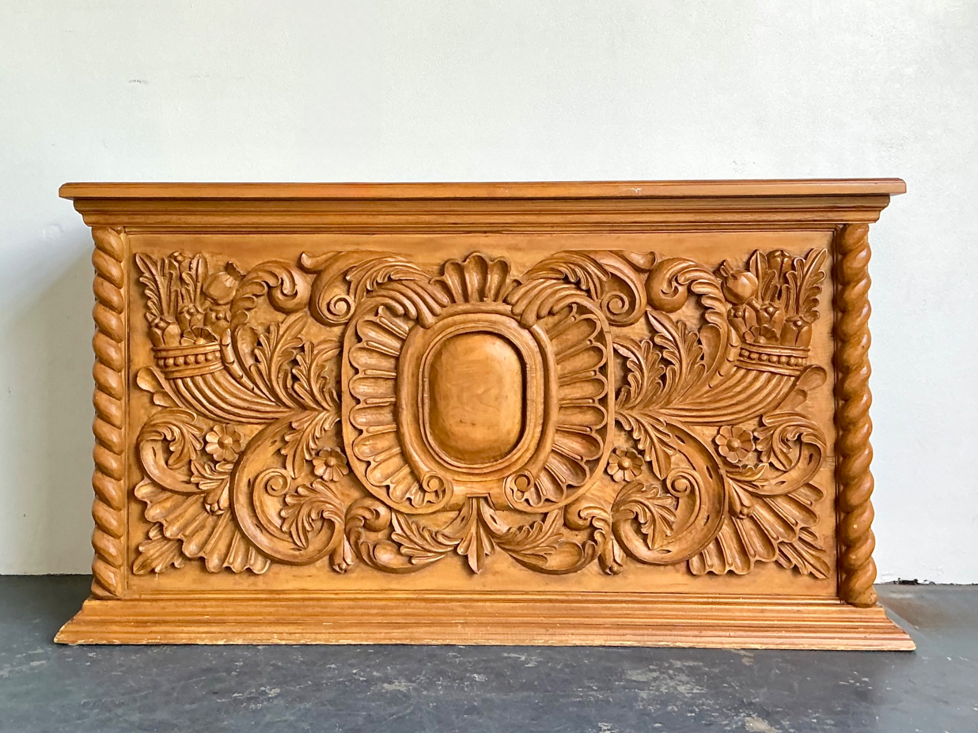 Vintage Ornate Wood Carved Dry Bar - Detail view