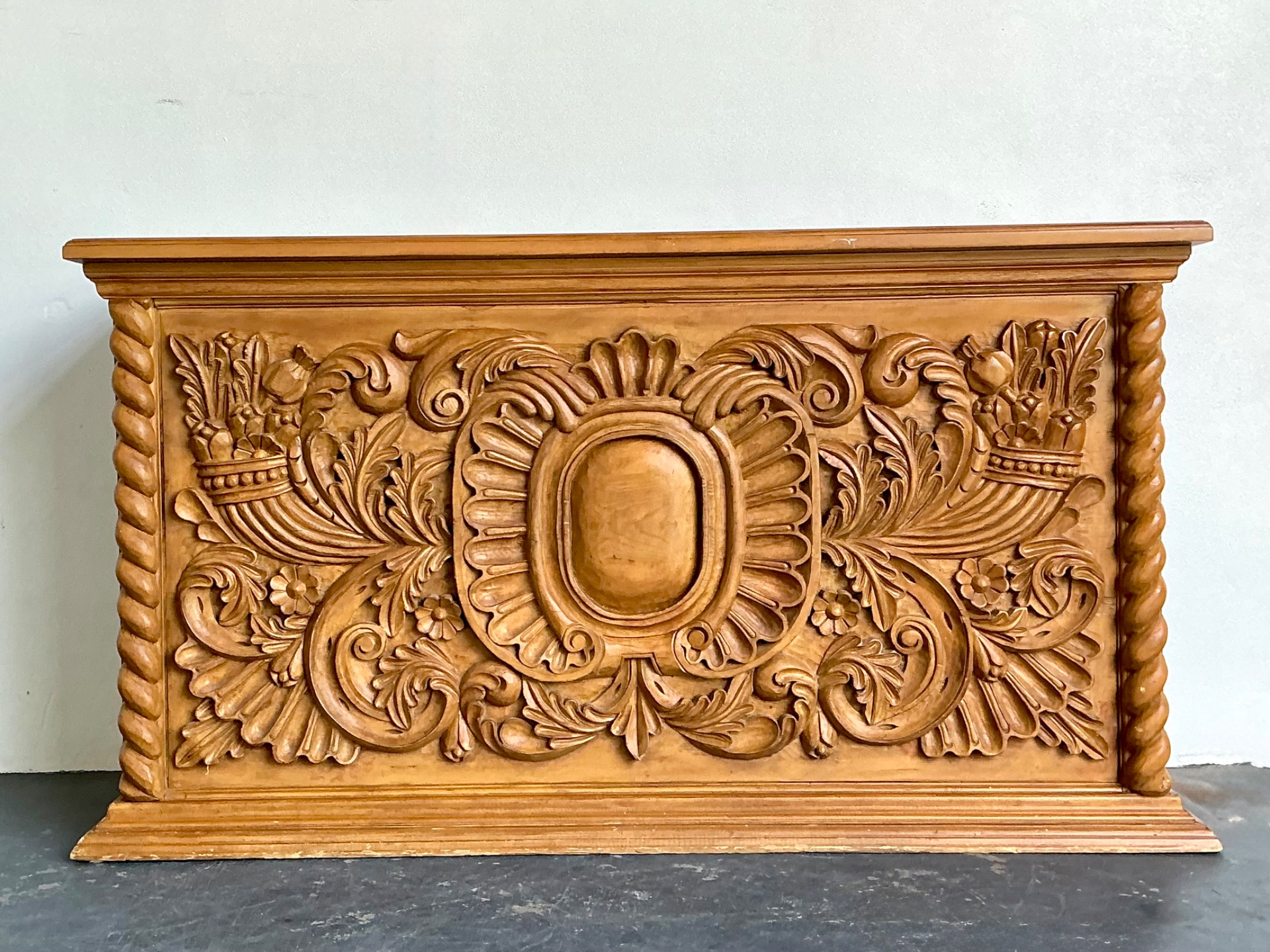 Vintage Ornate Wood Carved Dry Bar - Back view