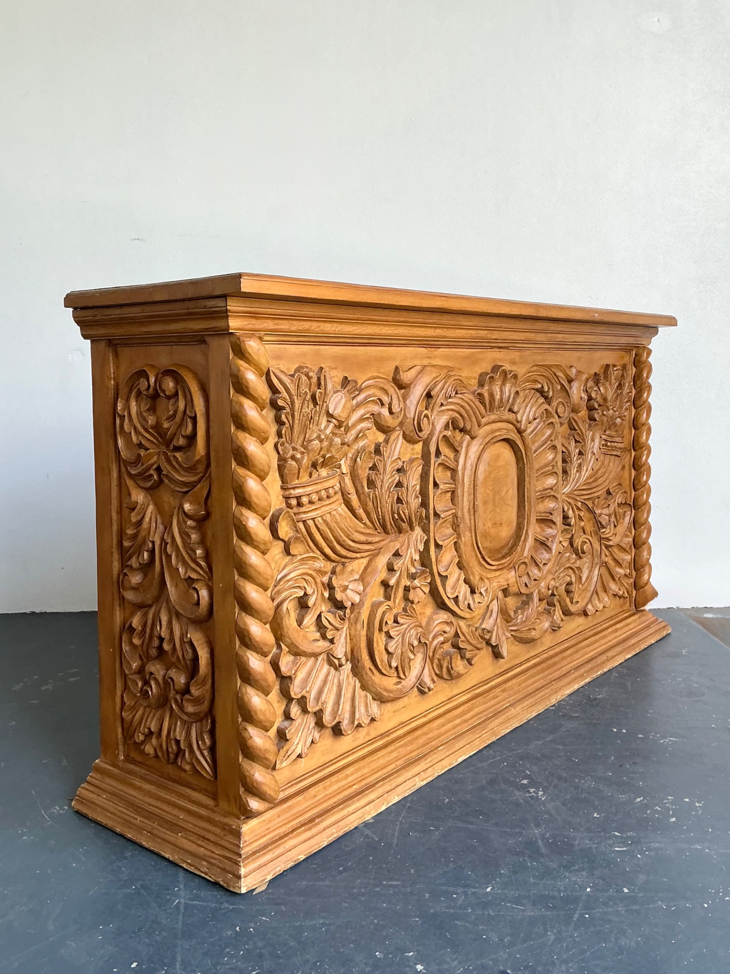 Vintage Ornate Wood Carved Dry Bar - Side view