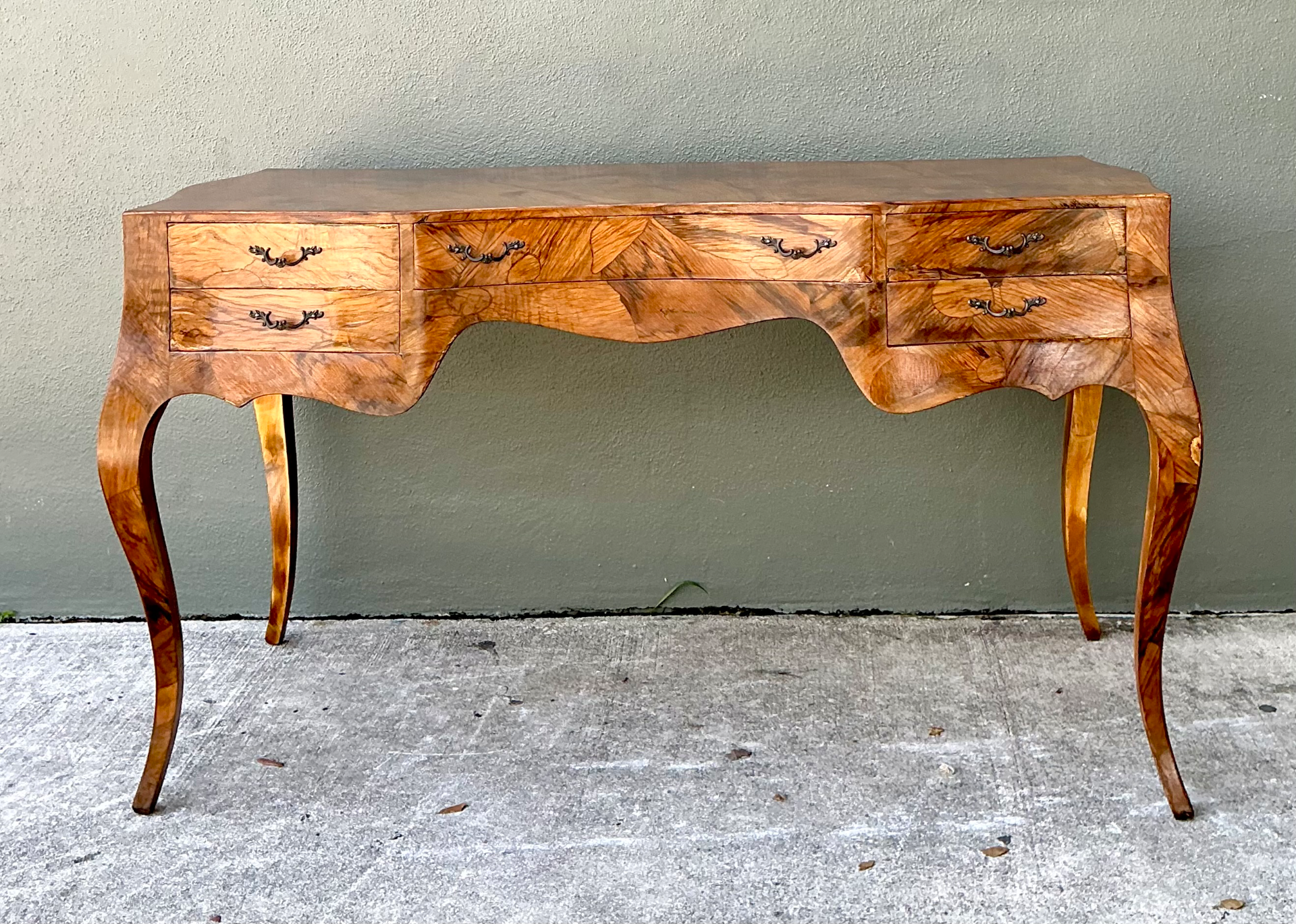 Vintage Italian Burl Wood Writing Desk - Side view