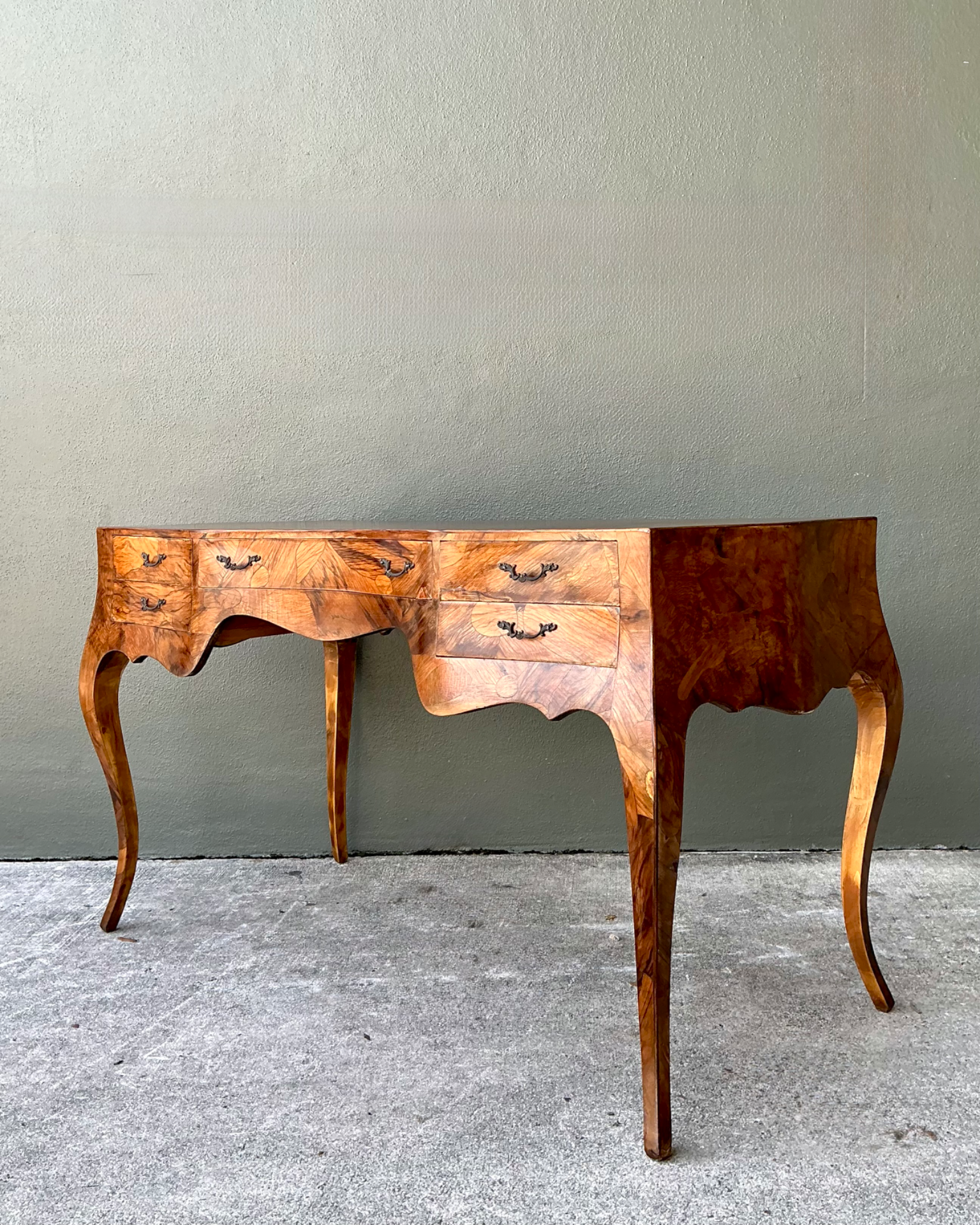 Vintage Italian Burl Wood Writing Desk - Top view