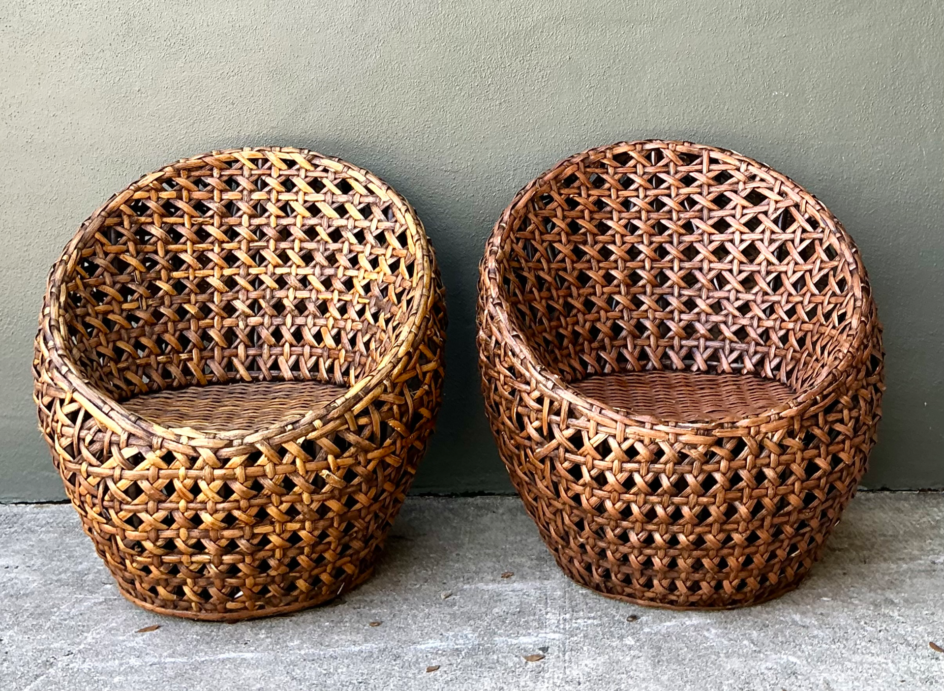 Vintage Woven Rattan Lounge Chairs - Pair - Detail view