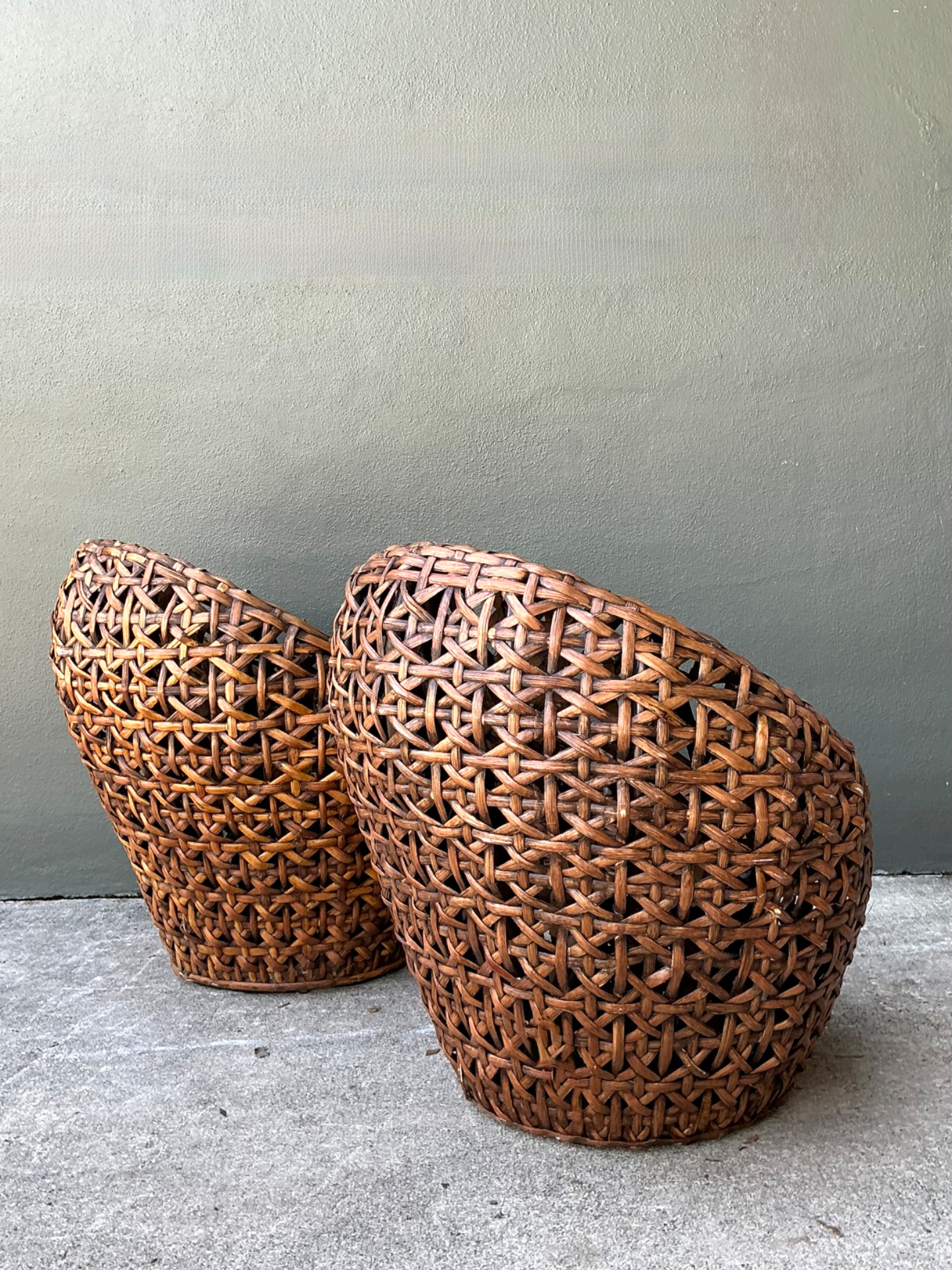 Vintage Woven Rattan Lounge Chairs - Pair - Side view