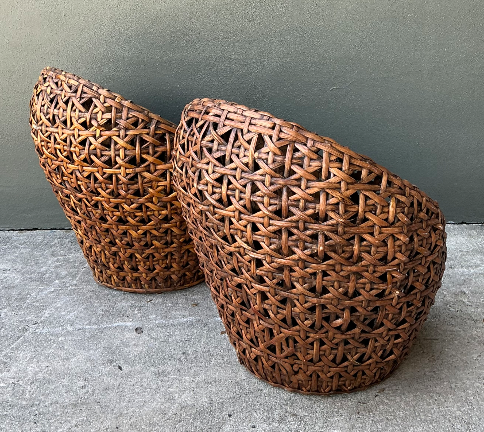 Vintage Woven Rattan Lounge Chairs - Pair - Top view