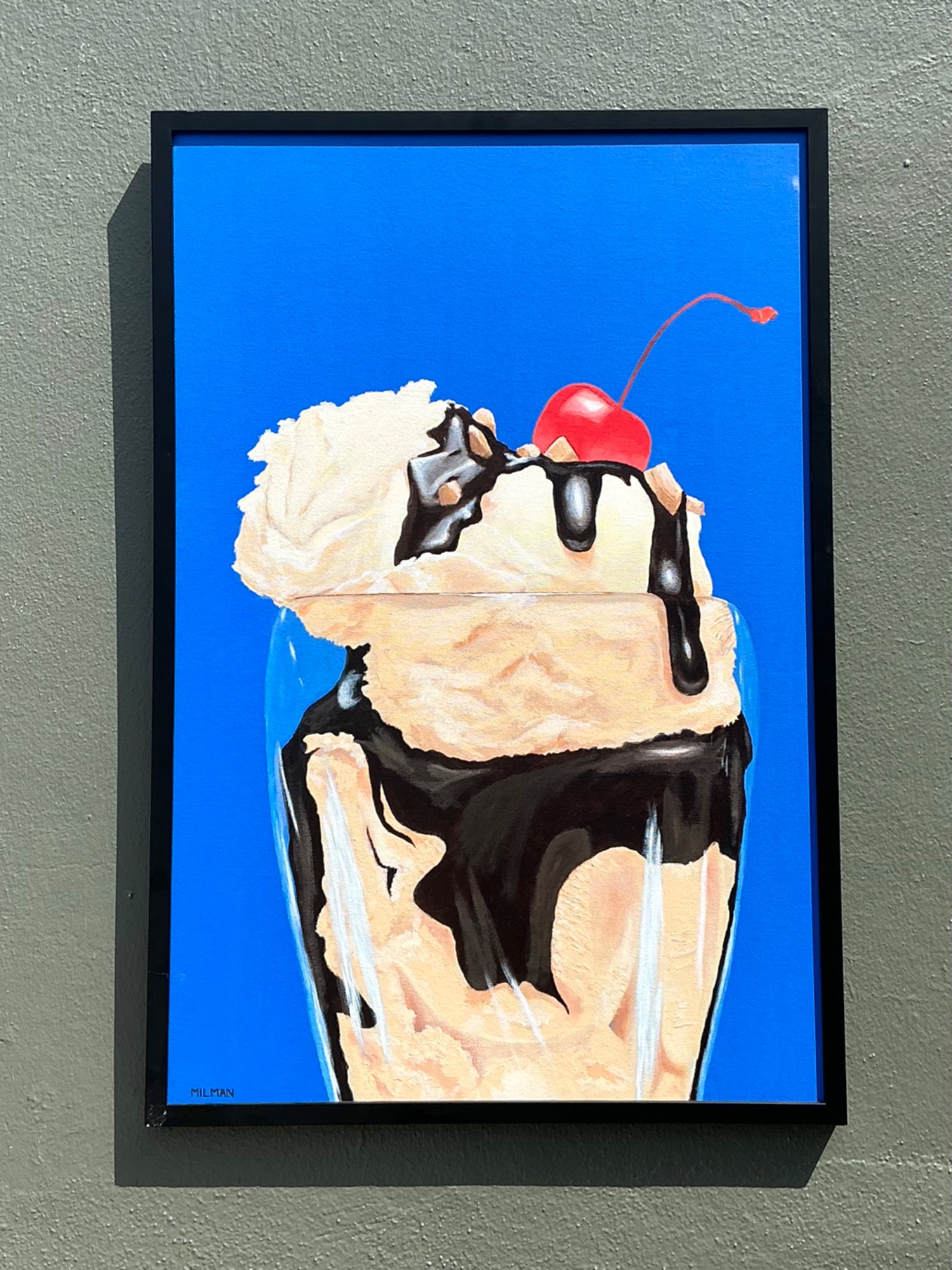 Vintage Original Ice Cream Sundae Oil Painting - Back view