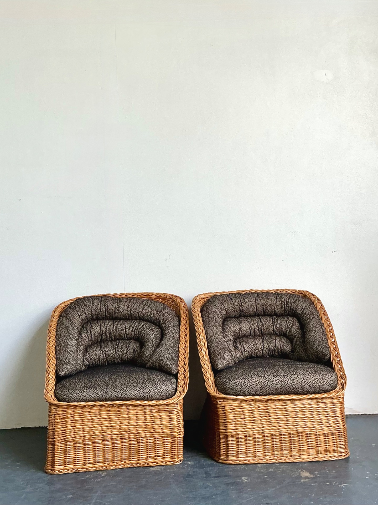 Vintage Woven Rattan Lounge Chairs - A Pair - Wicker, 30.25W x 30.25H - Back view