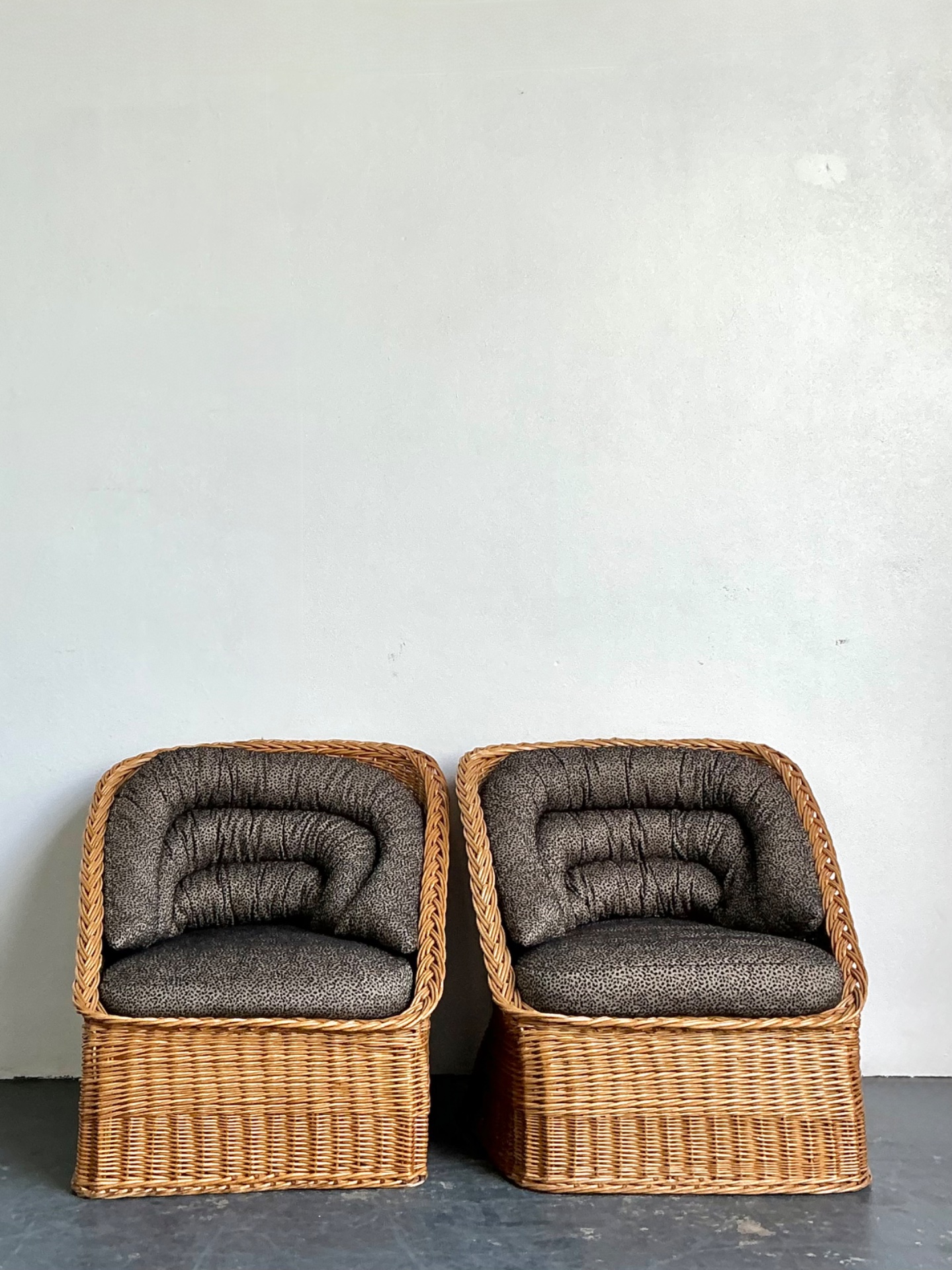 Vintage Woven Rattan Lounge Chairs - A Pair - Wicker, 30.25W x 30.25H - Top view