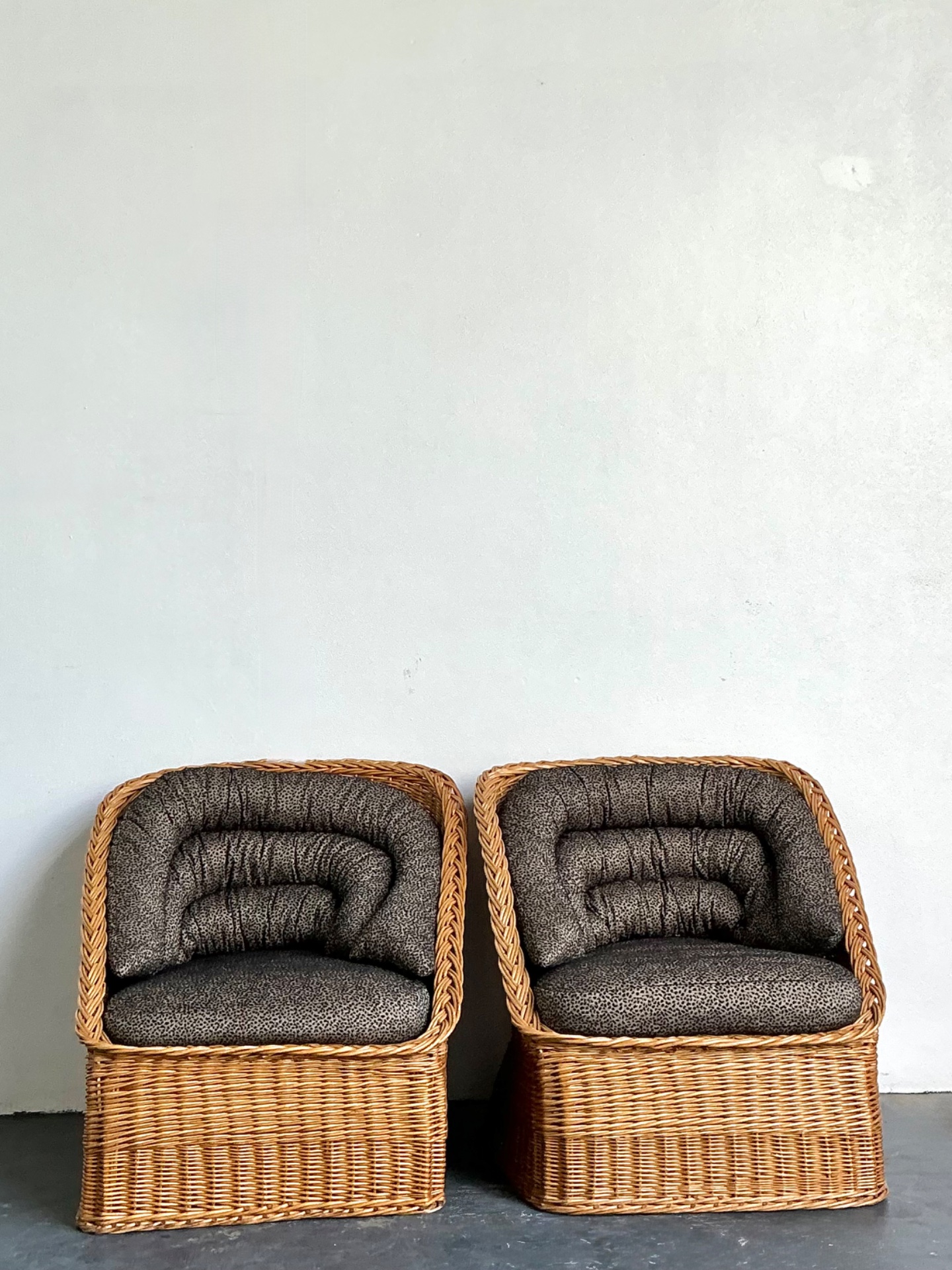 Vintage Woven Rattan Lounge Chairs - A Pair - Wicker, 30.25W x 30.25H - Detail view