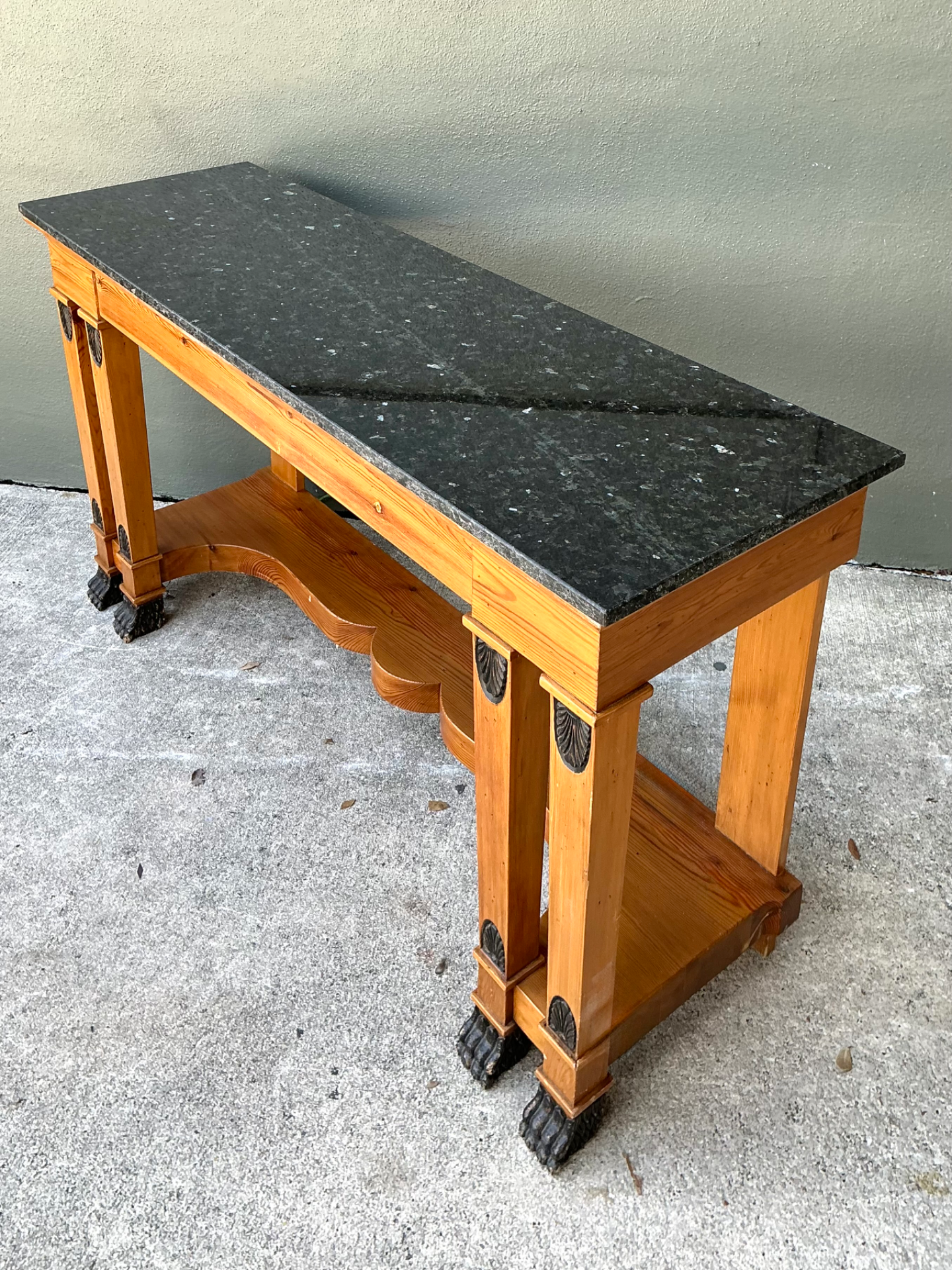 Vintage William Switzer Carved Wood Console with Stone Top - Detail view