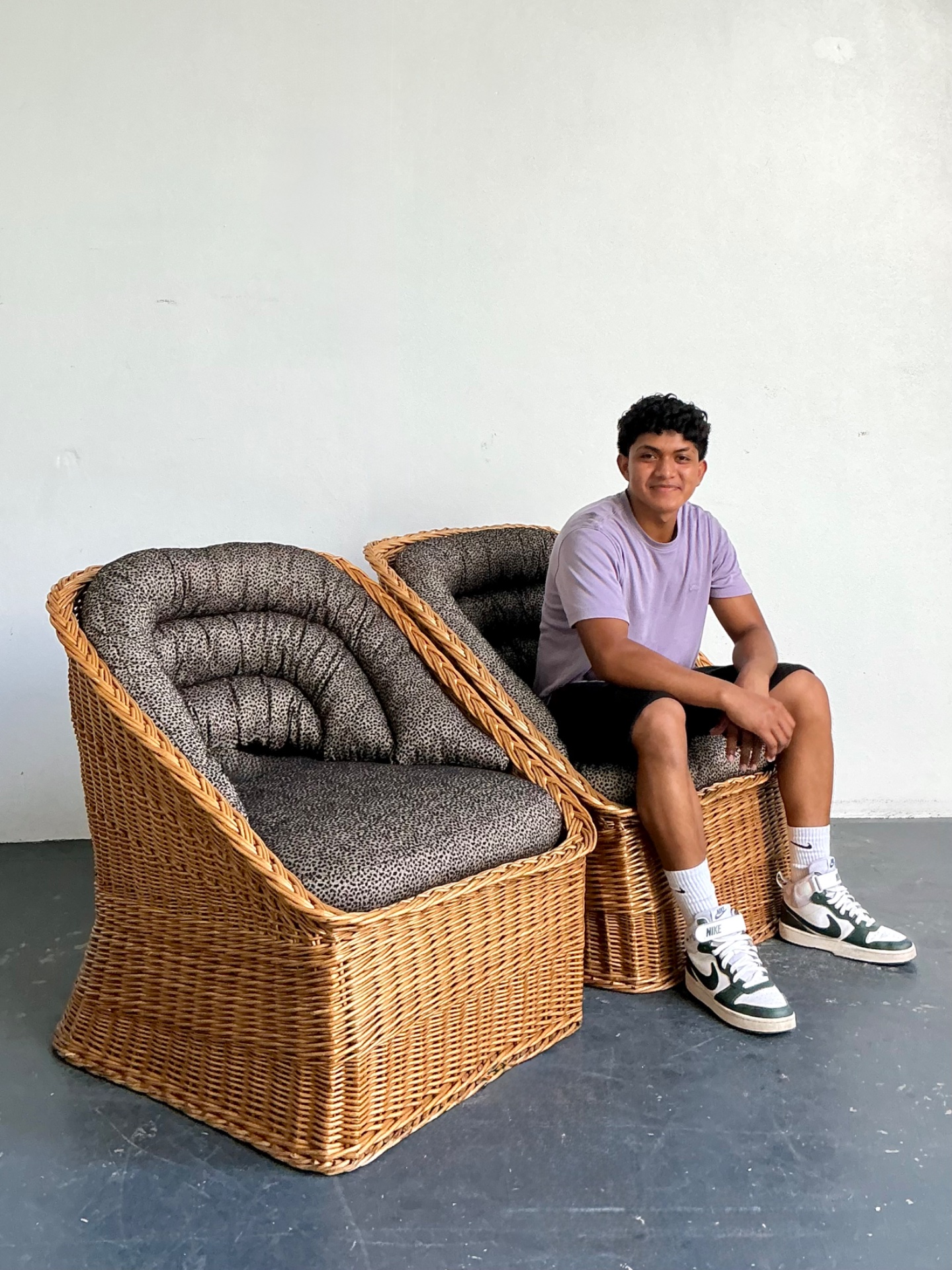Vintage Woven Rattan Lounge Chairs - A Pair - Wicker, 30.25W x 30.25H - Side view