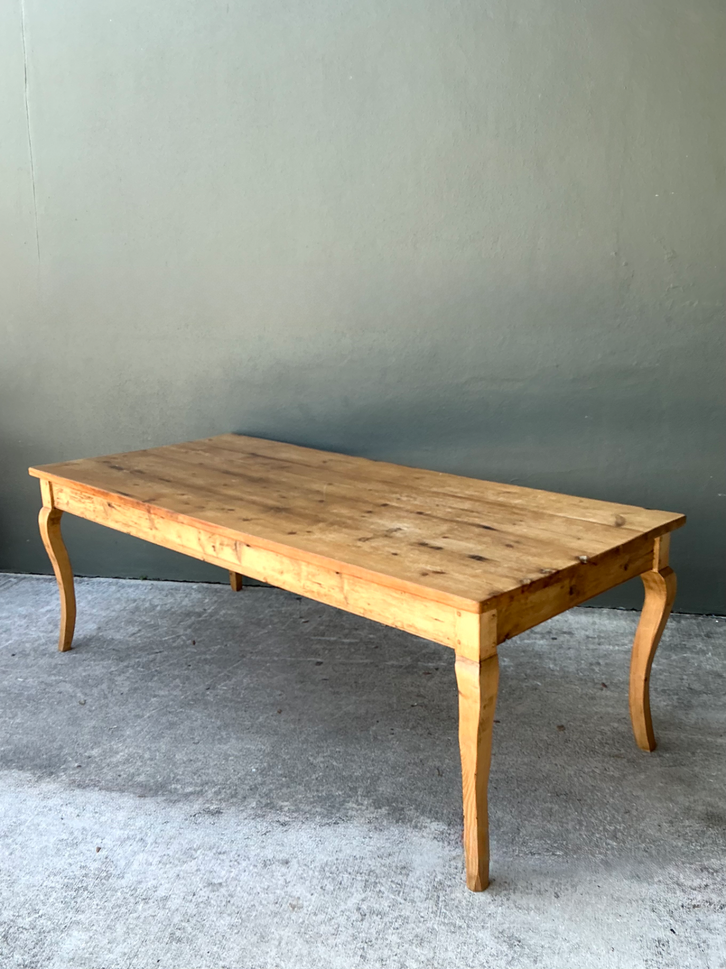 Vintage Rustic Pine Plank Farm Table - Side view