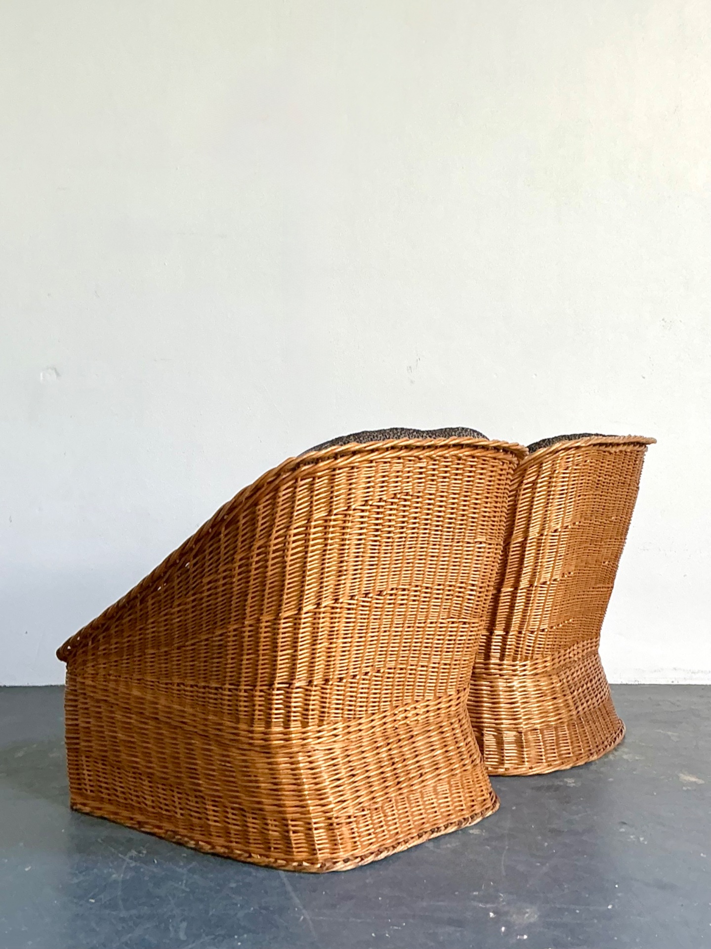 Vintage Woven Rattan Lounge Chairs - A Pair - Wicker, 30.25W x 30.25H - Detail view