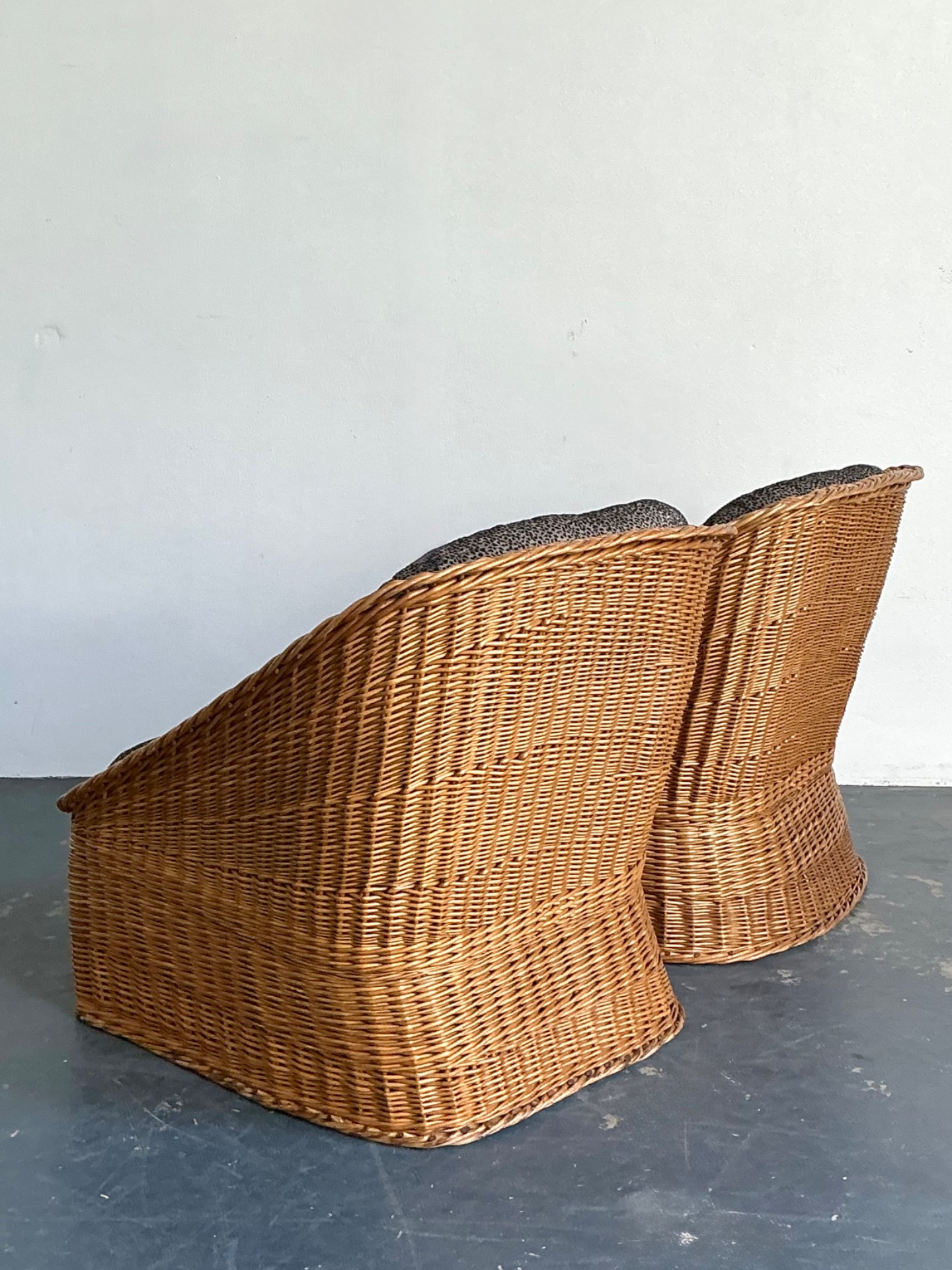 Vintage Woven Rattan Lounge Chairs - A Pair - Wicker, 30.25W x 30.25H - Top view