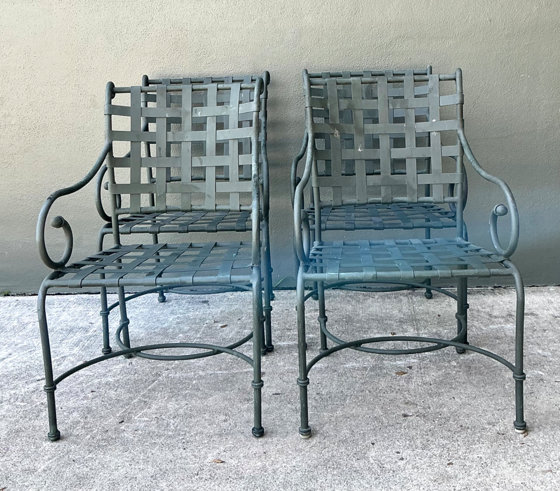 Vintage Brown Jordan “Florentine” Scroll Arm Metal Dining Chairs - Set of Four - Top view