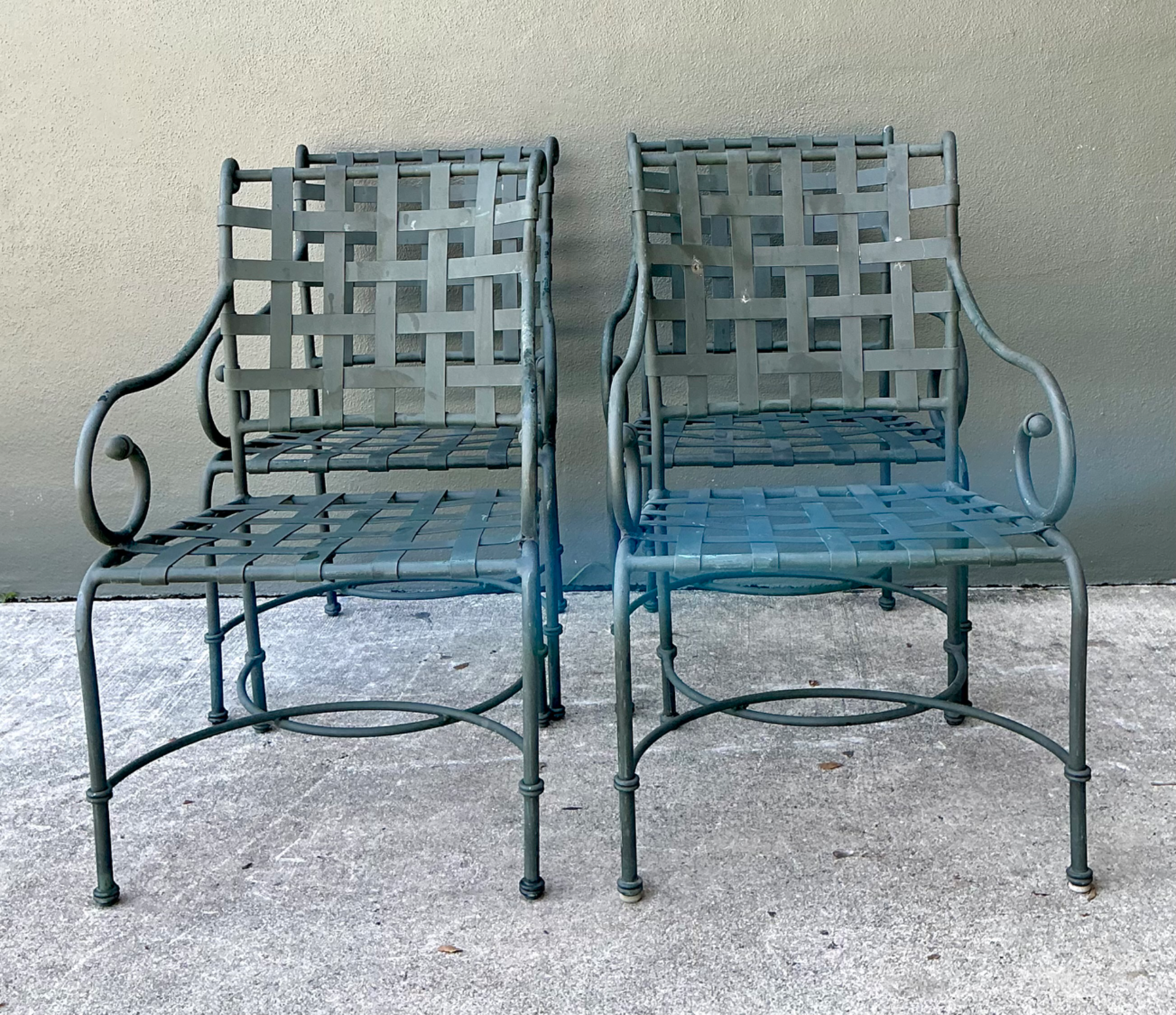 Vintage Brown Jordan “Florentine” Scroll Arm Metal Dining Chairs - Set of Four - Side view