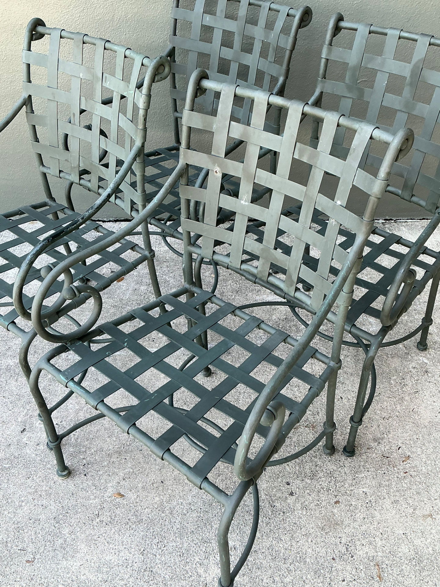Vintage Brown Jordan “Florentine” Scroll Arm Metal Dining Chairs - Set of Four - Detail view
