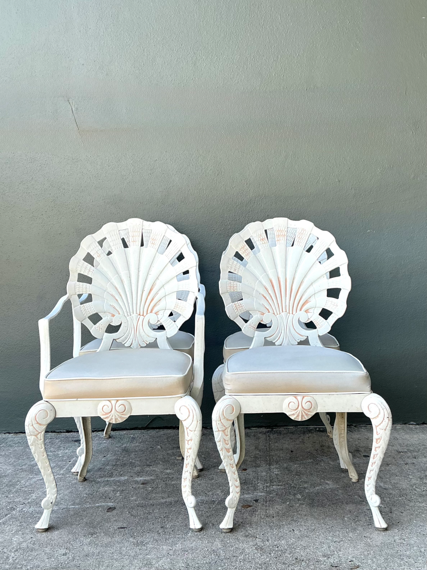 Vintage Outdoor Metal Shell Back Dining Chairs - Set of Four - Detail view