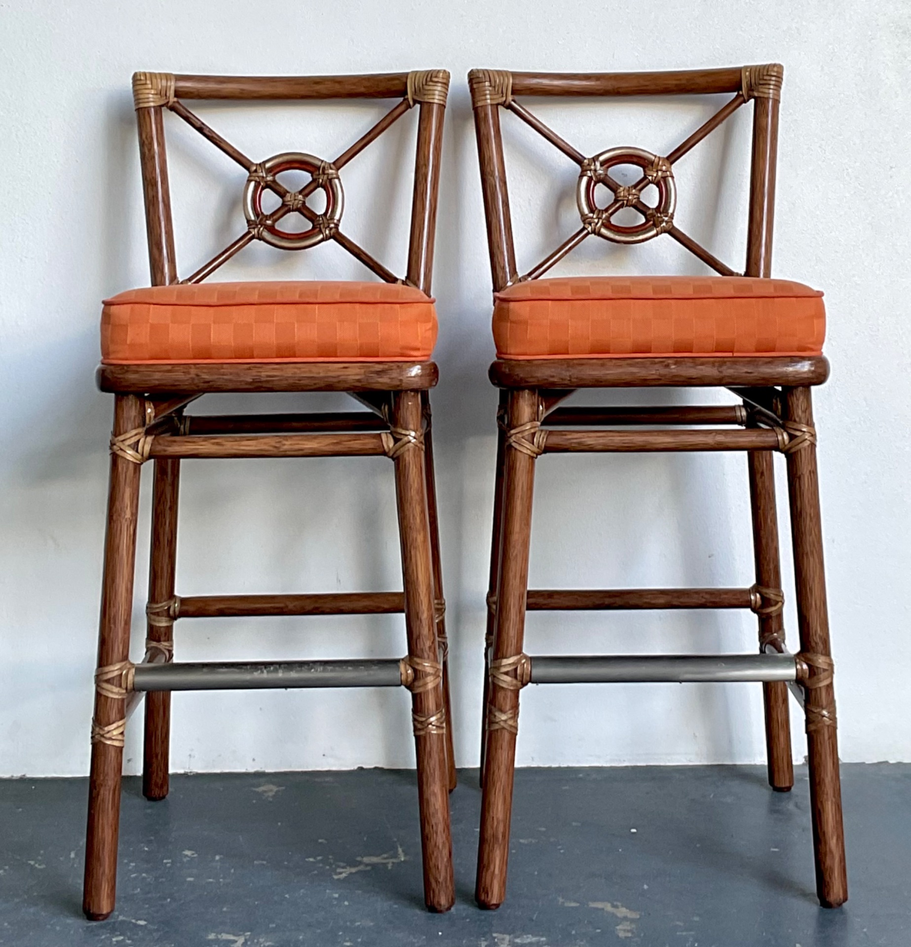 Vintage McGuire Target Back Bar Stools - A Pair - Top view