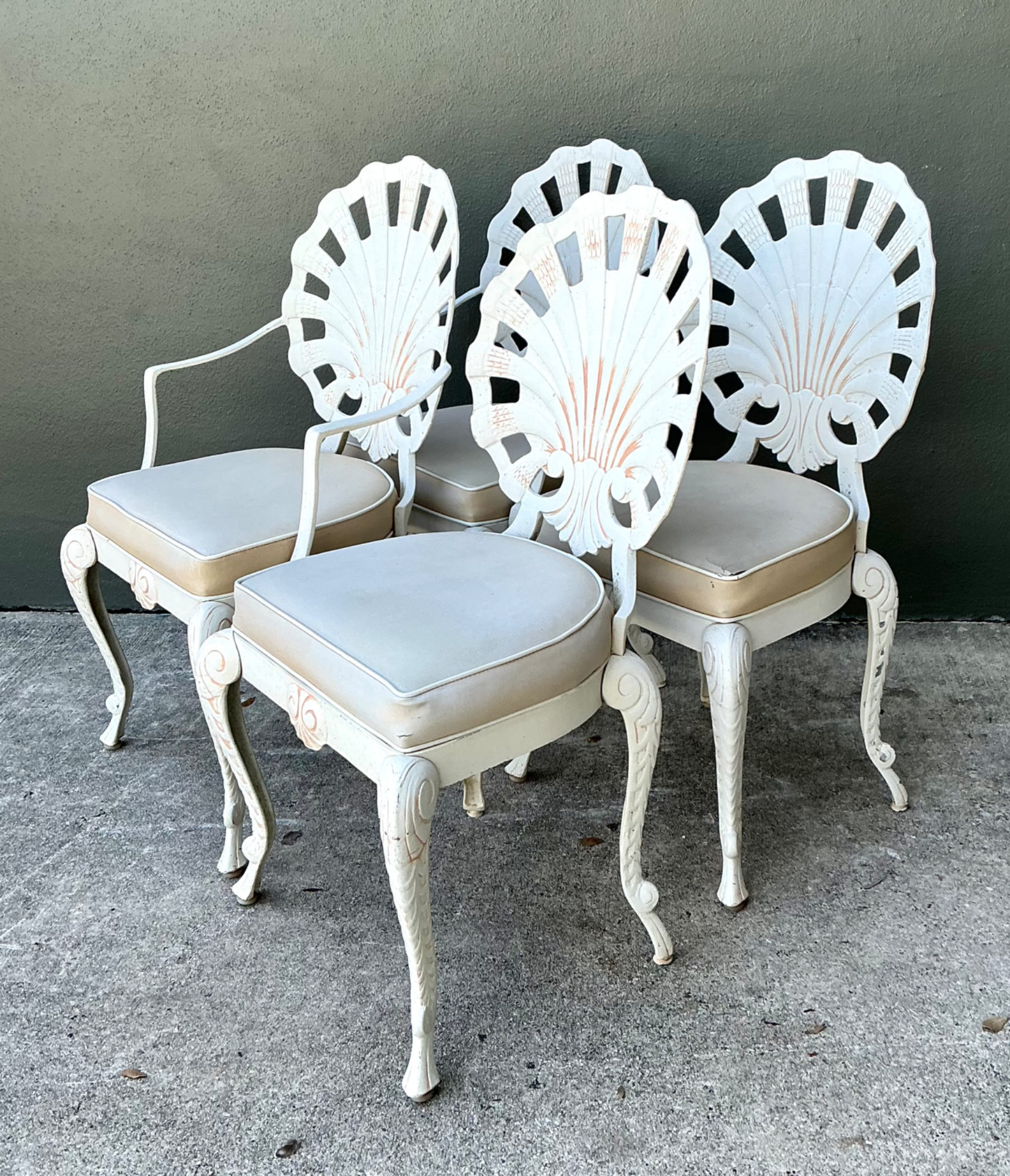Vintage Outdoor Metal Shell Back Dining Chairs - Set of Four - Back view