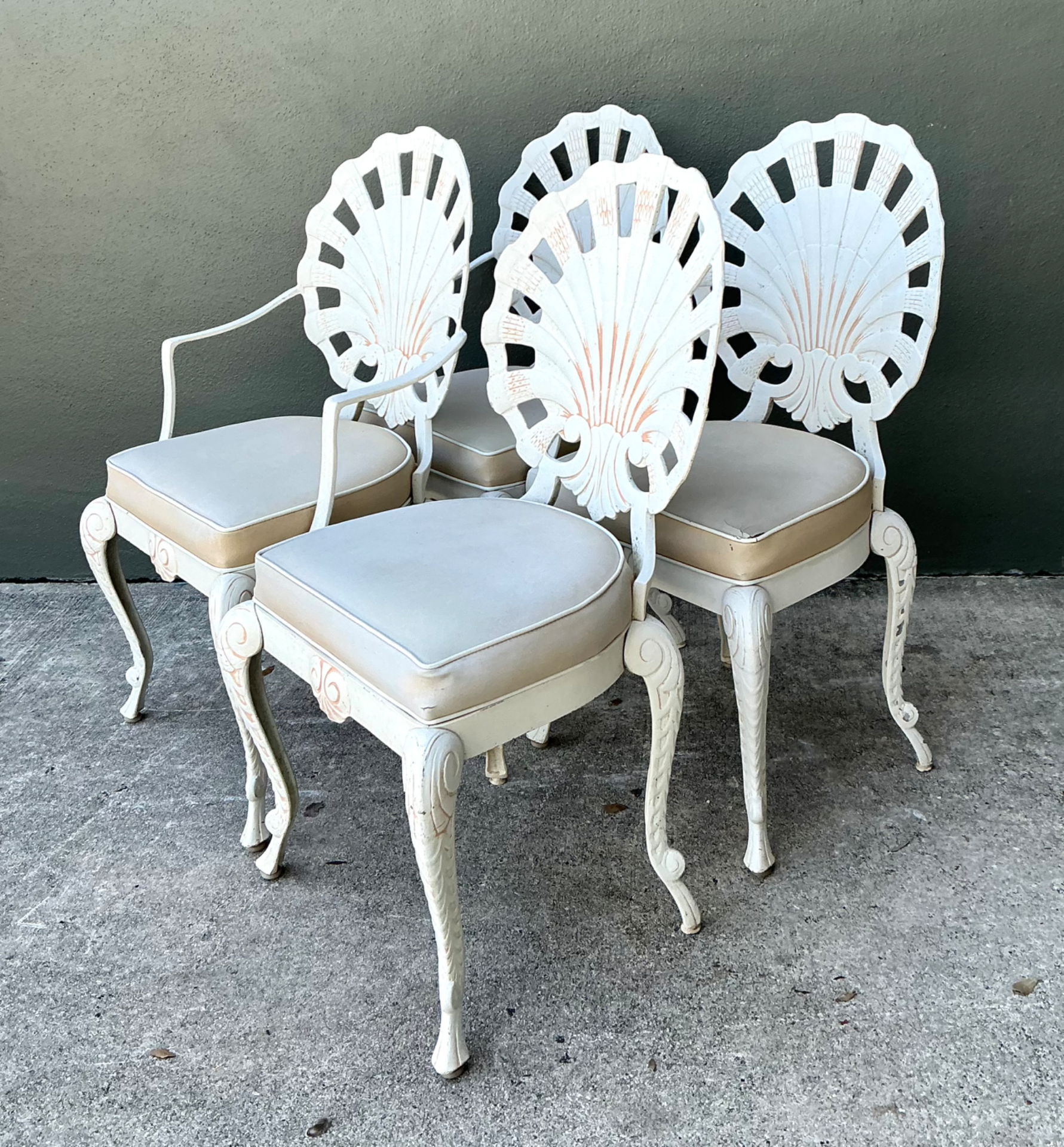 Vintage Outdoor Metal Shell Back Dining Chairs - Set of Four - Top view