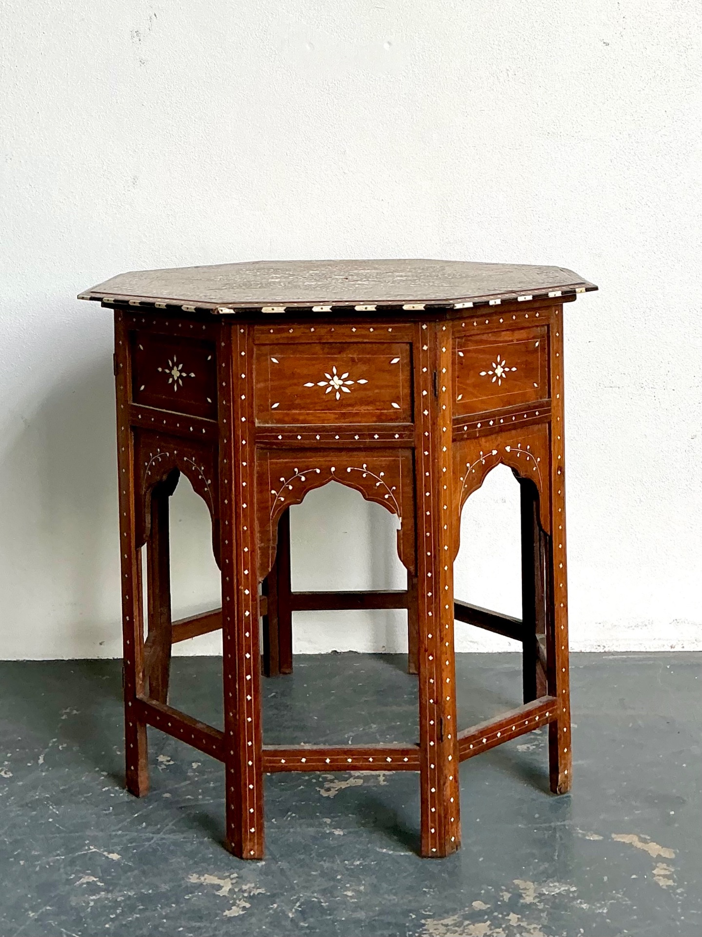 Vintage Octagonal Moroccan Inlay Side Table - Detail view
