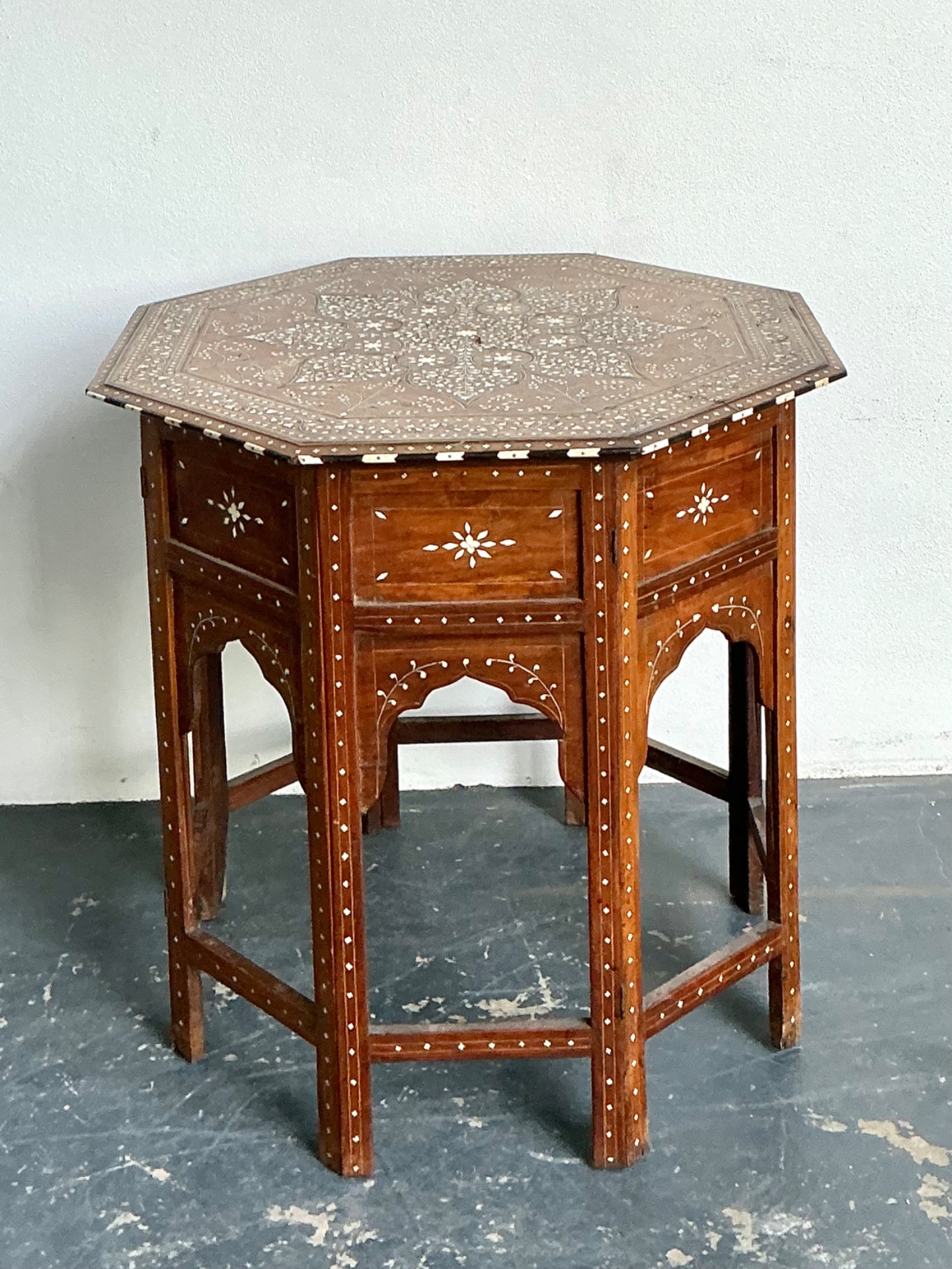 Vintage Octagonal Moroccan Inlay Side Table - Back view