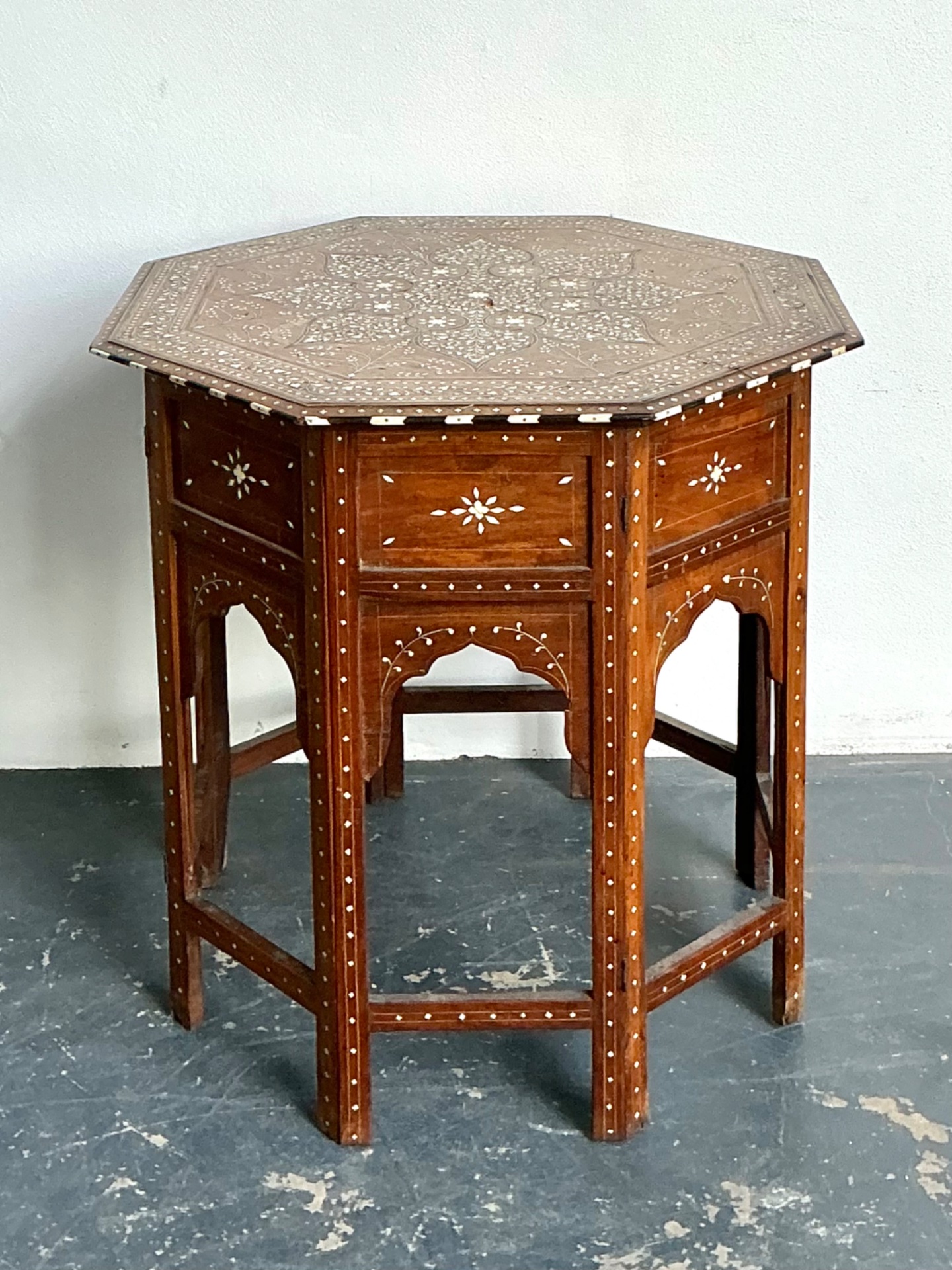 Vintage Octagonal Moroccan Inlay Side Table - Side view