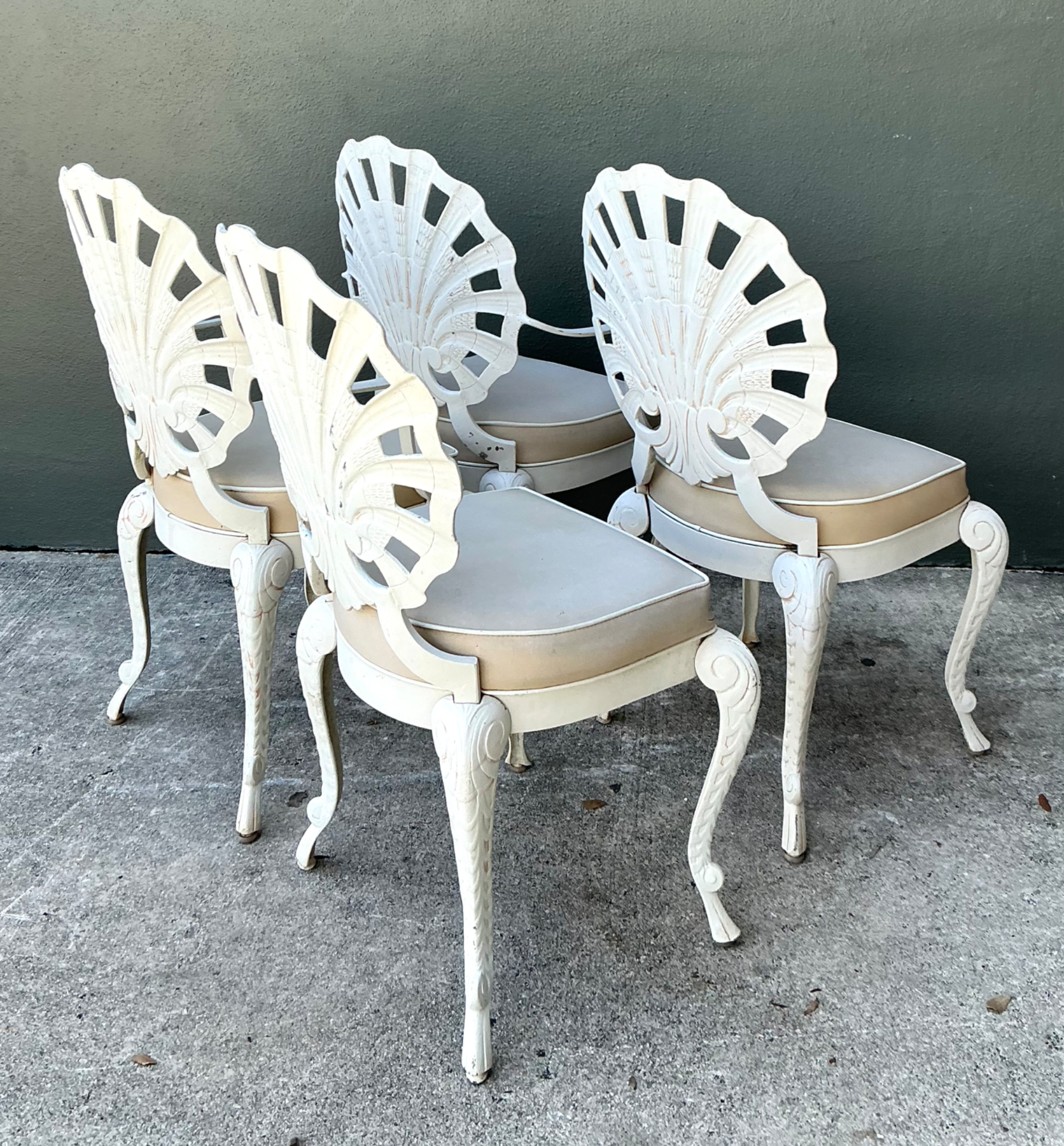Vintage Outdoor Metal Shell Back Dining Chairs - Set of Four - Side view