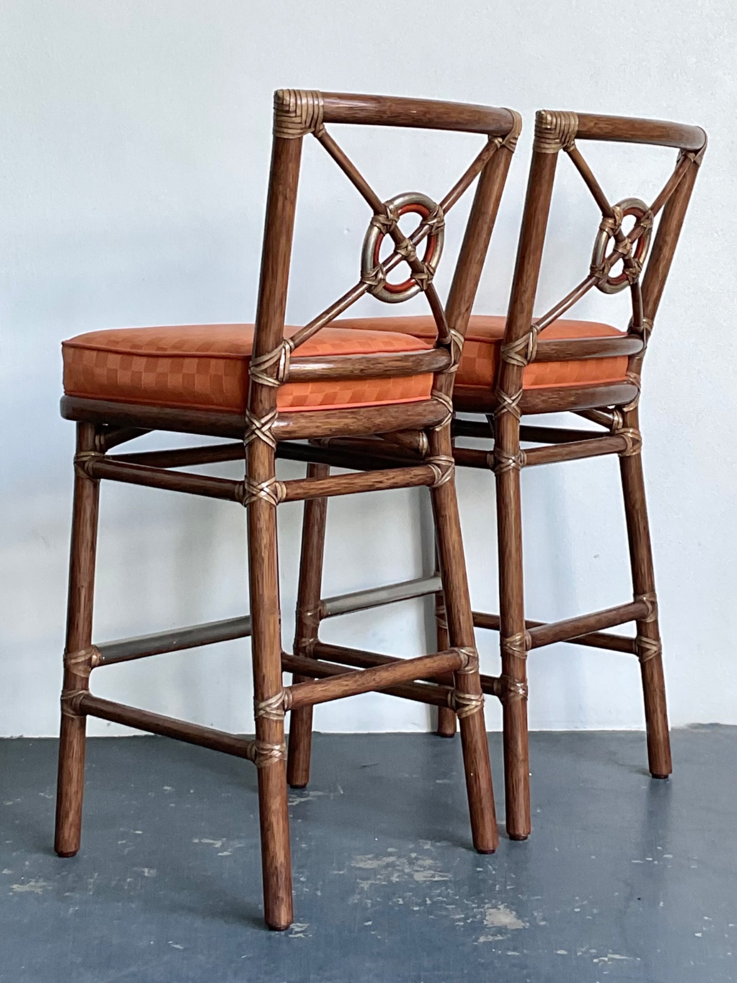 Vintage McGuire Target Back Bar Stools - A Pair - Back view
