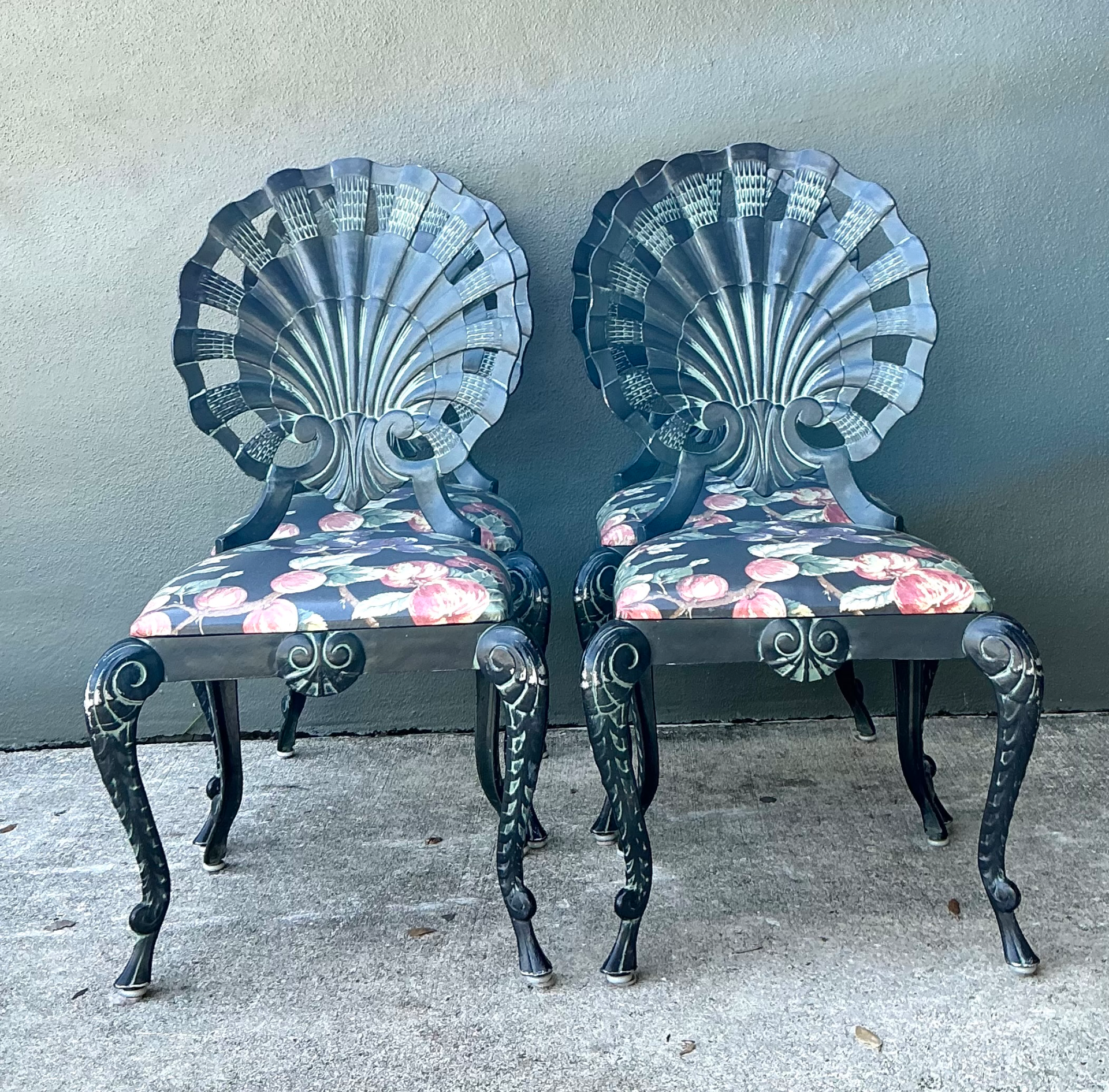Vintage Shell Back Metal Dining Chairs - Set of Four - Back view