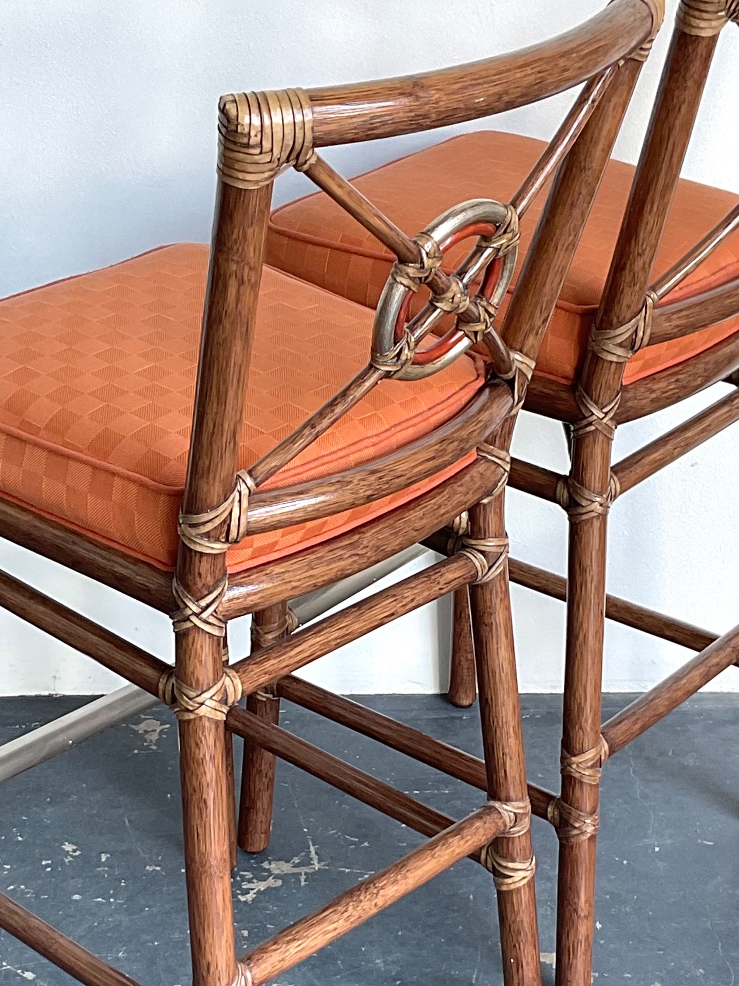 Vintage McGuire Target Back Bar Stools - A Pair - Detail view