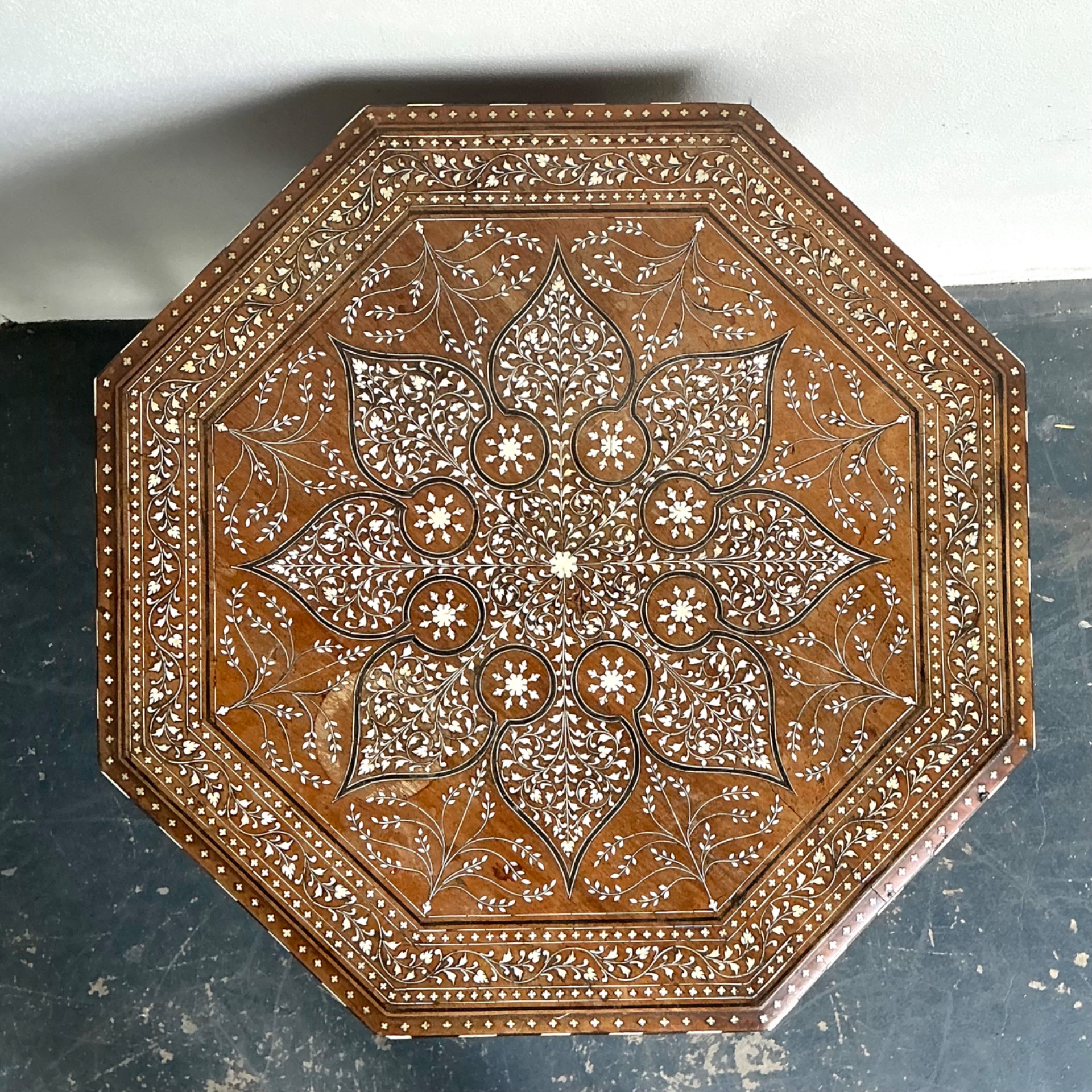 Vintage Octagonal Moroccan Inlay Side Table - Top view