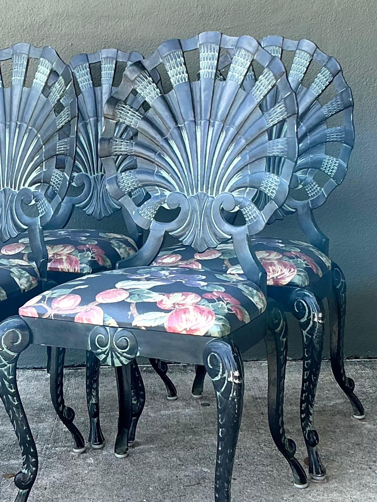 Vintage Shell Back Metal Dining Chairs - Set of Four - Side view
