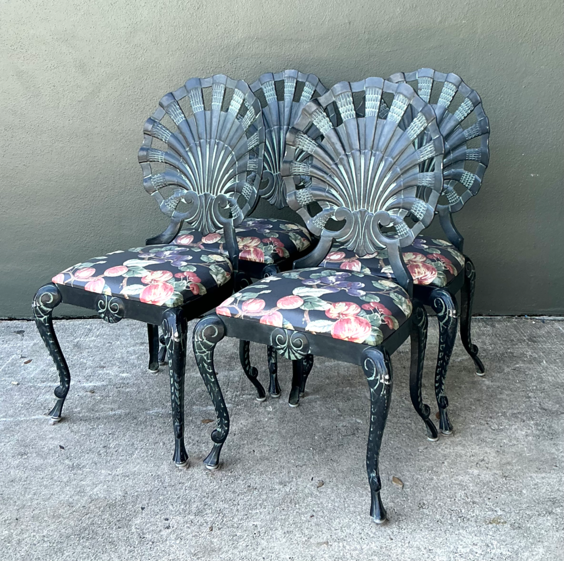 Vintage Shell Back Metal Dining Chairs - Set of Four - Detail view