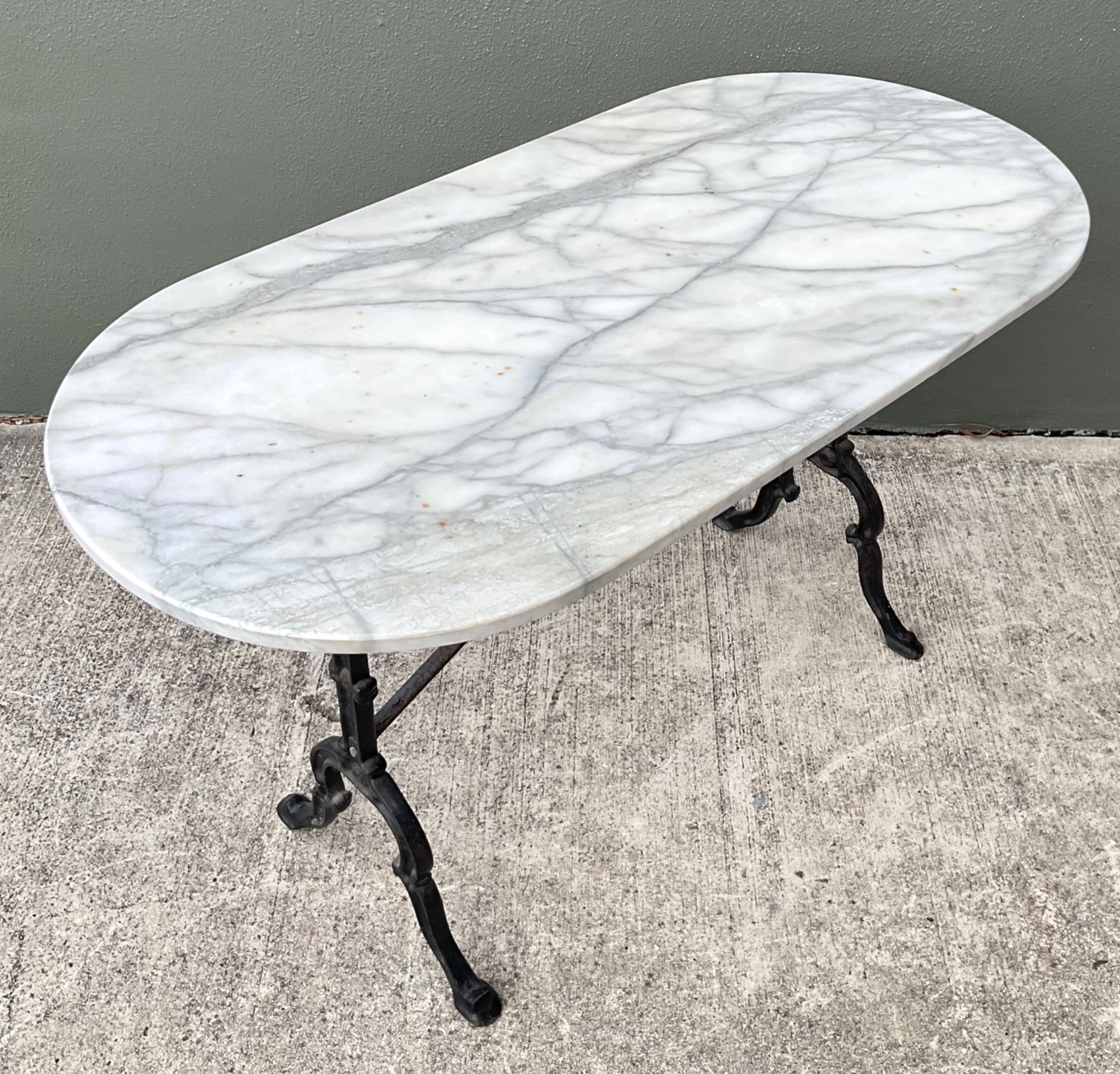 Vintage Italian Marble Top Wrought Iron Pastry Table - Side view