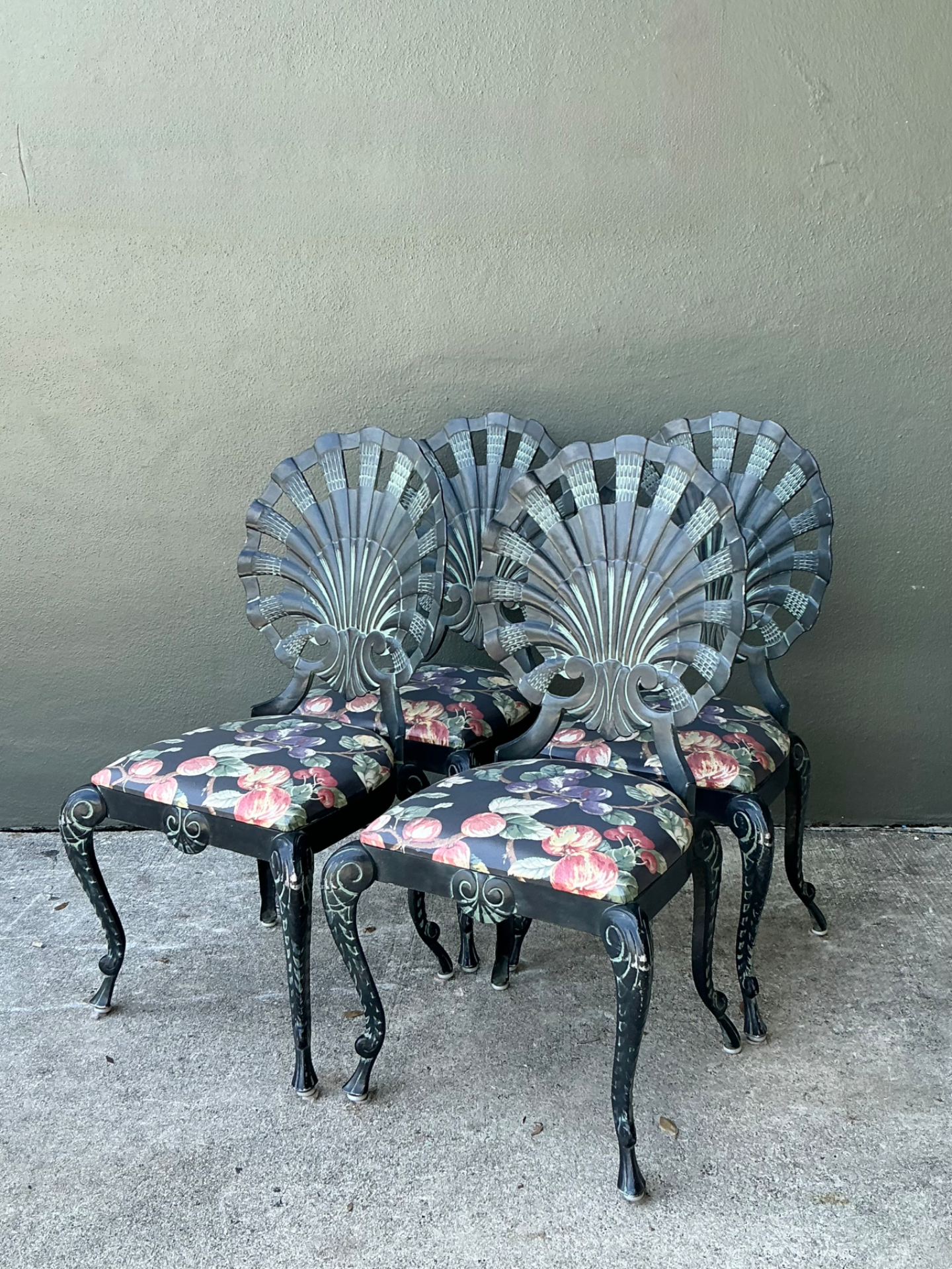 Vintage Shell Back Metal Dining Chairs - Set of Four - Top view