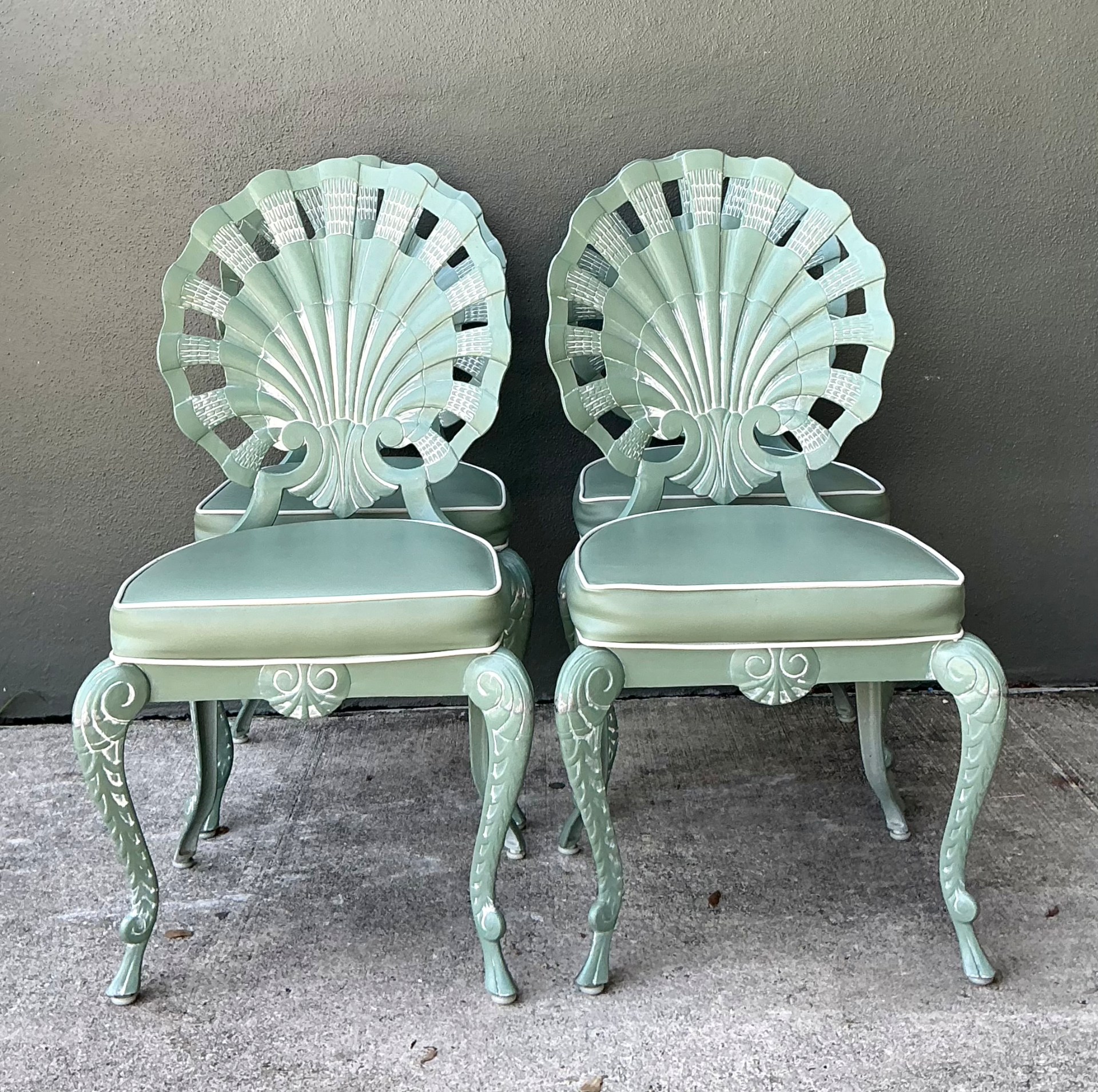 Vintage Shell Back Metal Dining Chairs - Set of Four - Side view