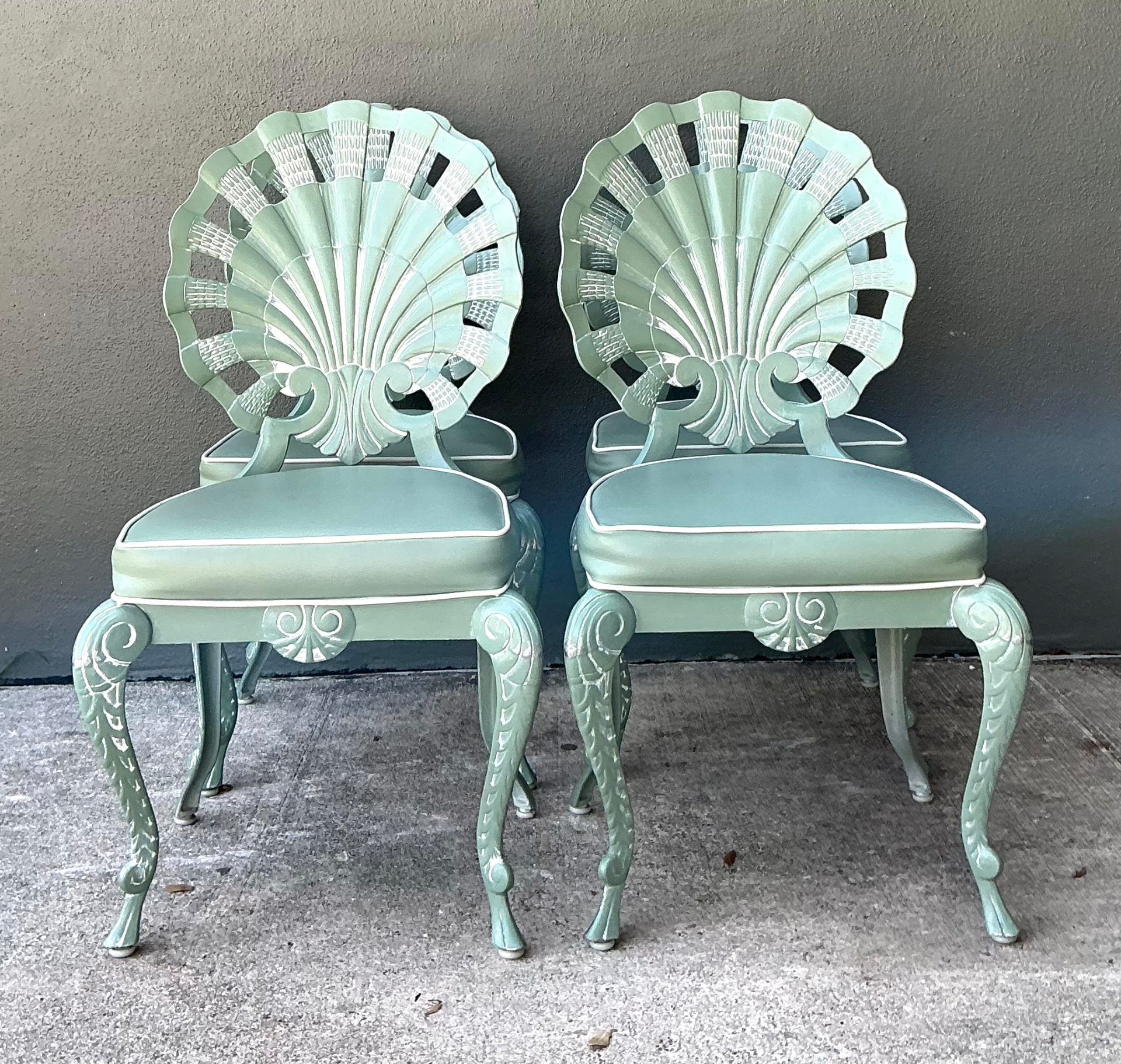 Vintage Shell Back Metal Dining Chairs - Set of Four - Top view