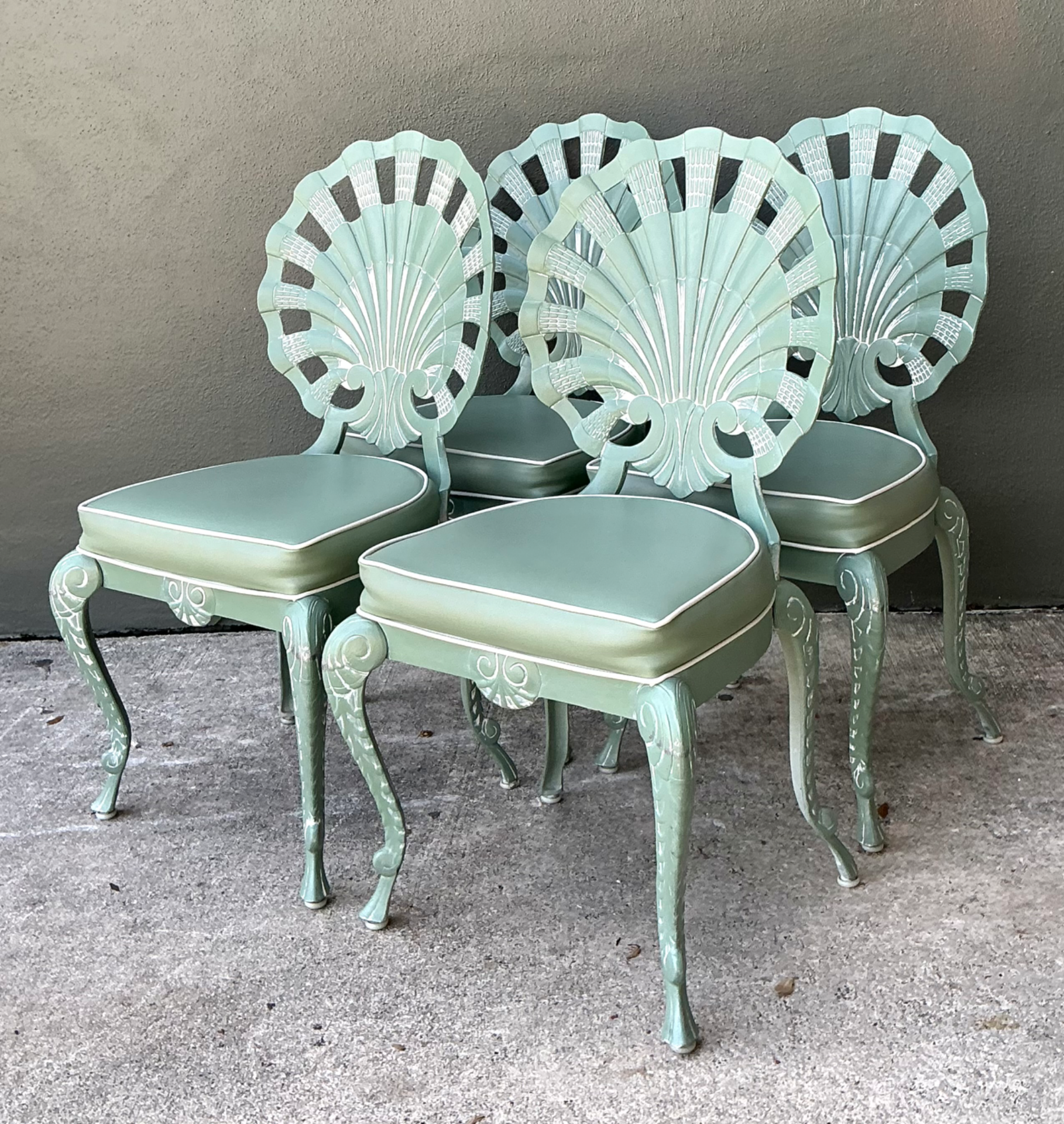 Vintage Shell Back Metal Dining Chairs - Set of Four - Detail view