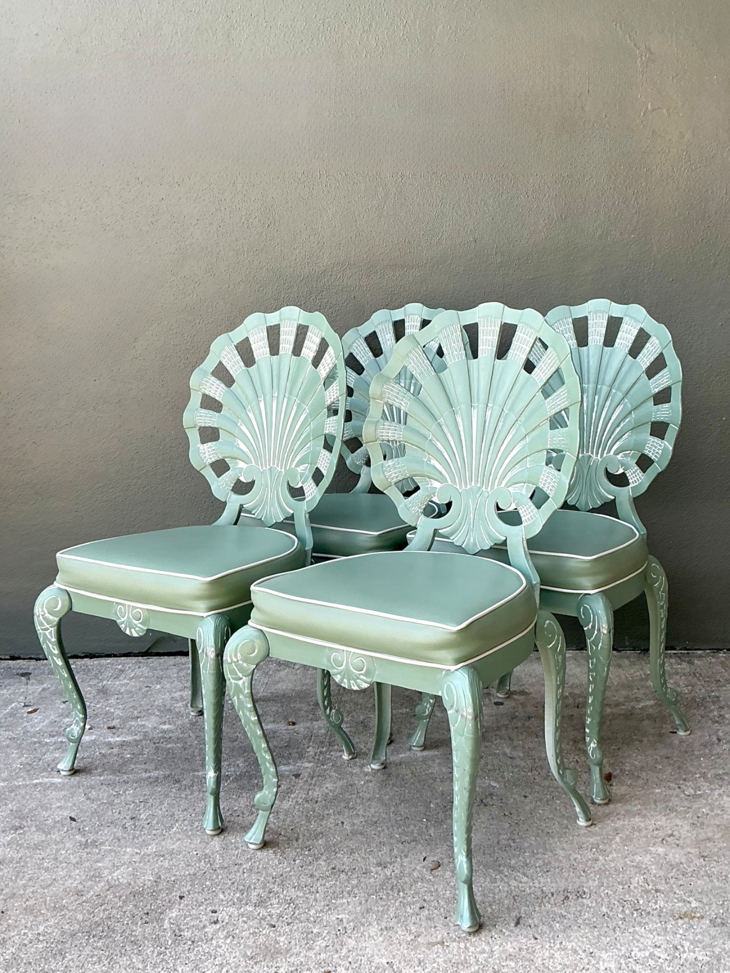 Vintage Shell Back Metal Dining Chairs - Set of Four - Back view