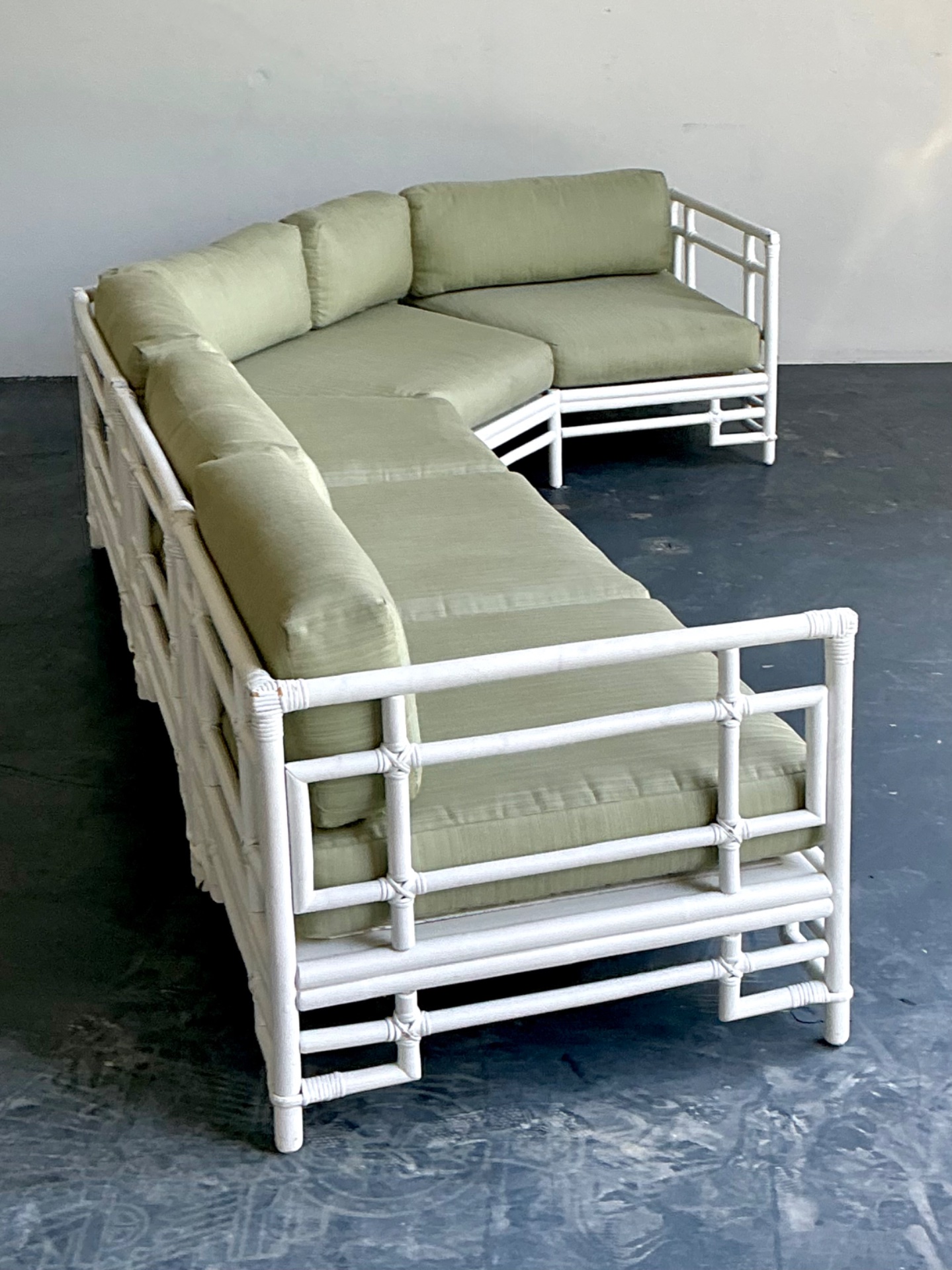 Vintage Rattan and Fabric Sectional Sofa After Ficks Reed - Top view