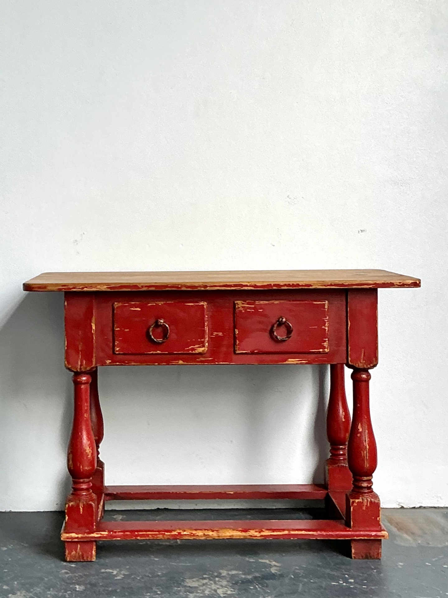 Vintage Ralph lauren Red Distressed Console Table - Back view