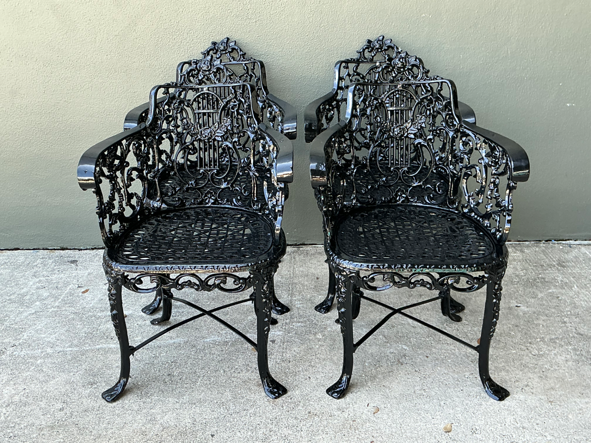 Vintage Cast Aluminum Lyre Back Armchairs - Set of Four - Top view