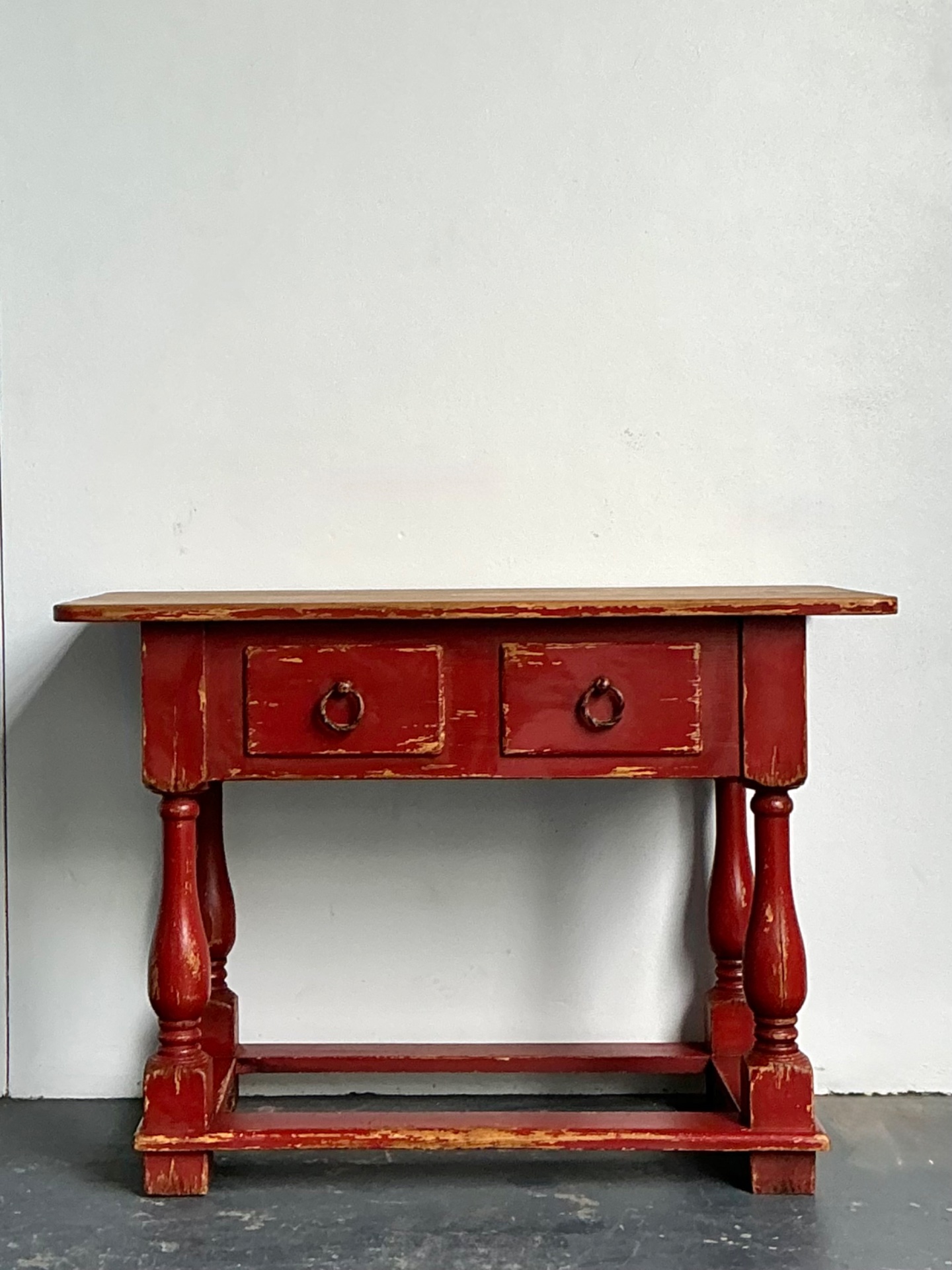 Vintage Ralph lauren Red Distressed Console Table - Side view