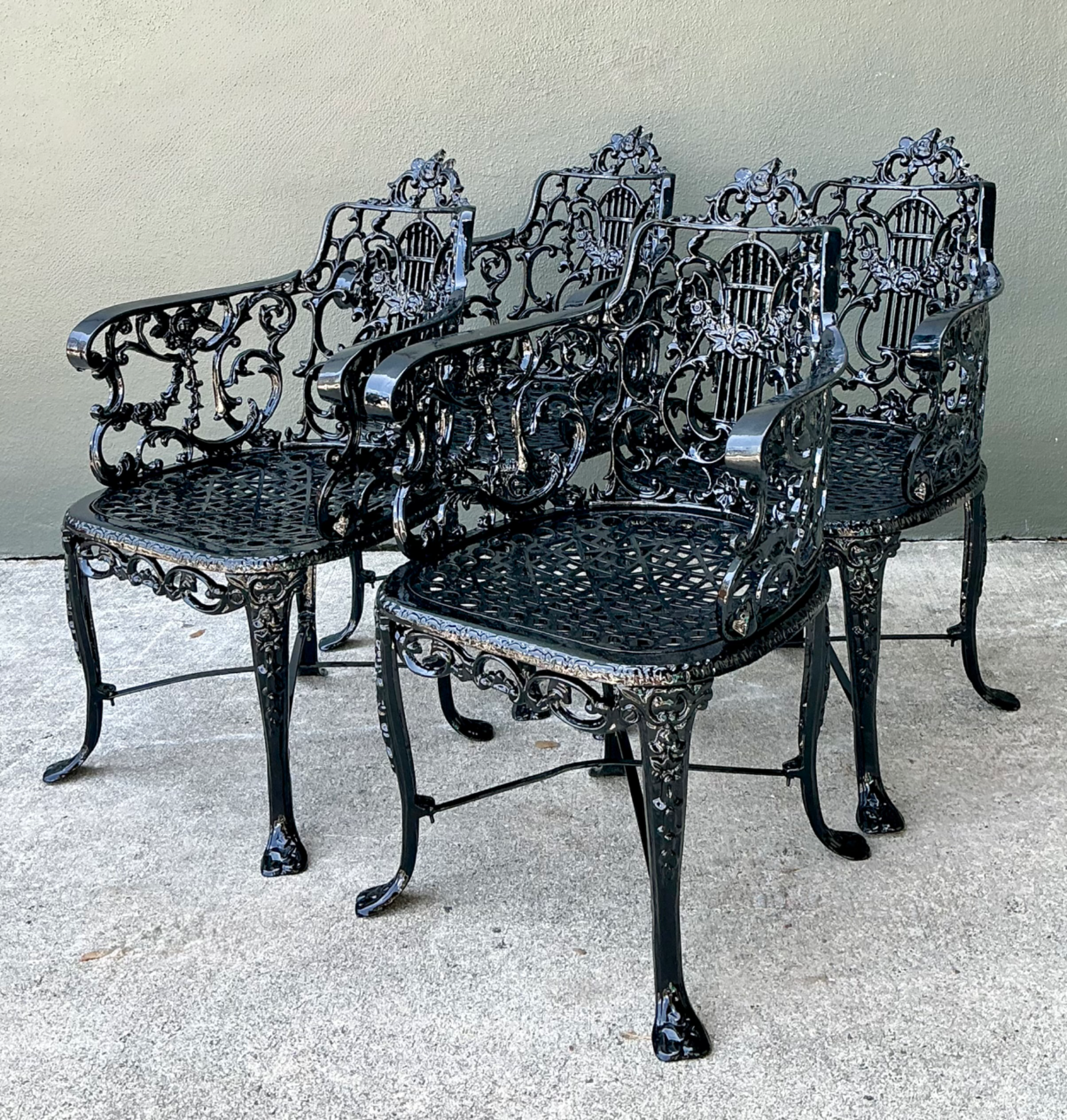 Vintage Cast Aluminum Lyre Back Armchairs - Set of Four - Detail view