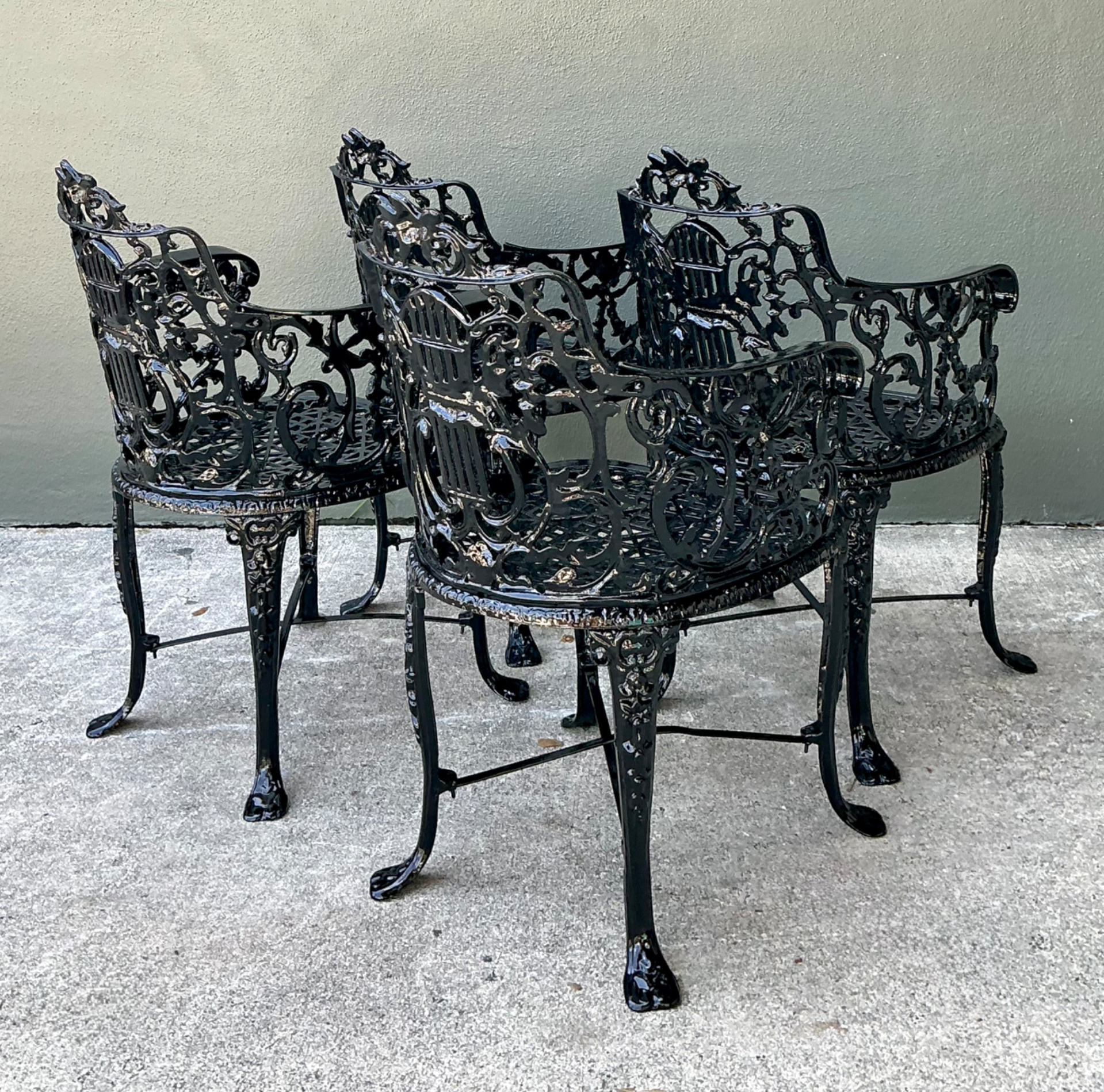 Vintage Cast Aluminum Lyre Back Armchairs - Set of Four - Back view