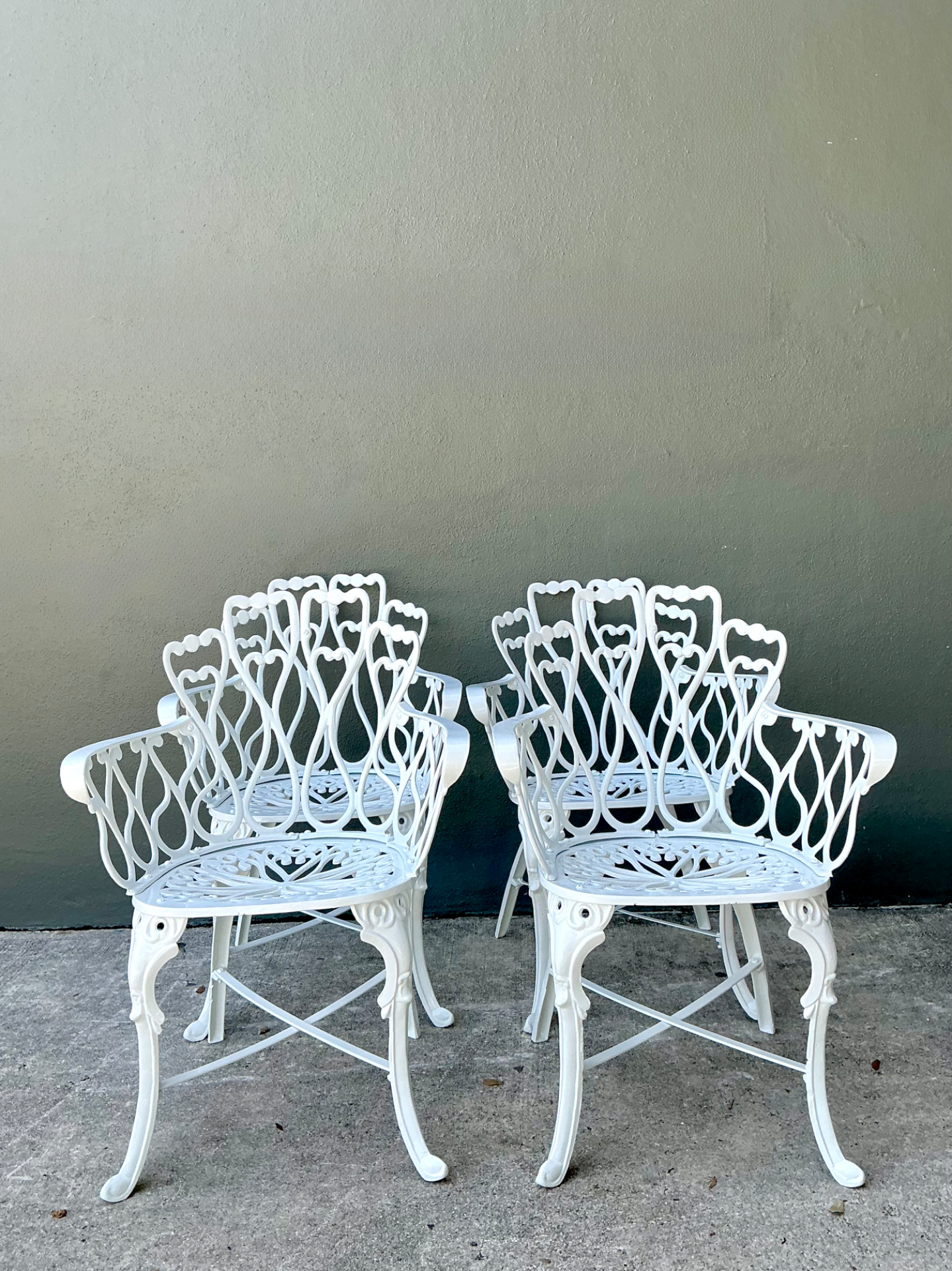 Vintage White Metal Outdoor Armchairs - Set of Four - Detail view